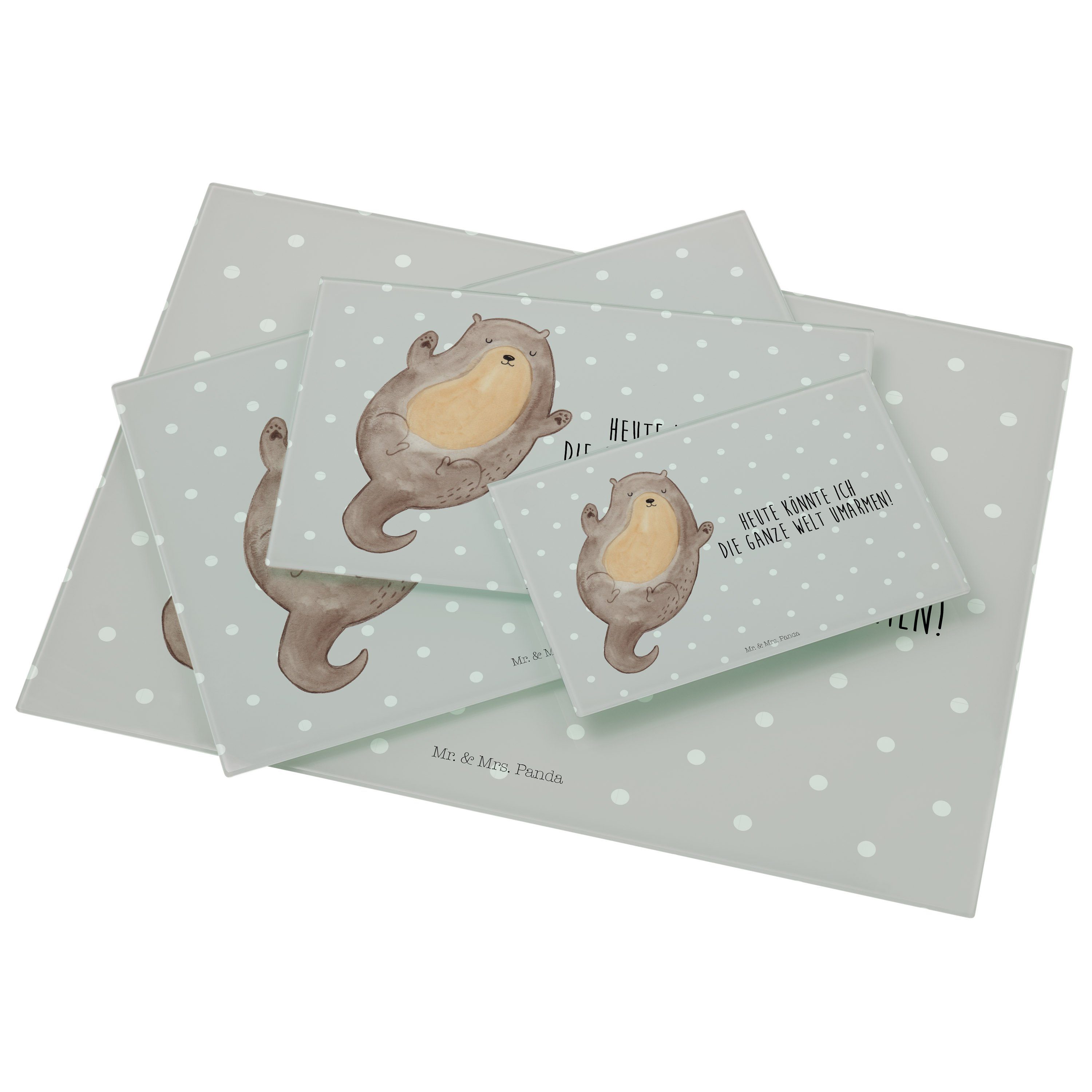 Mr. & Mrs. Panda (1-St) Geschenk, Seeotter, Otter Grau Servierbrett Ott, - Glas, optimistisch, Pastell - Umarmen Premium