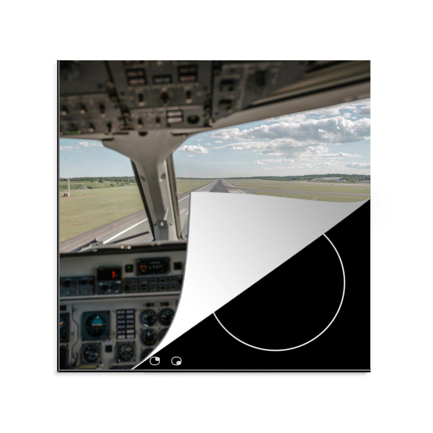 MuchoWow Herdblende-/Abdeckplatte Cockpit - Flugzeuge - Radar, Vinyl, (1 tlg), 78x78 cm, Ceranfeldabdeckung, Arbeitsplatte für küche