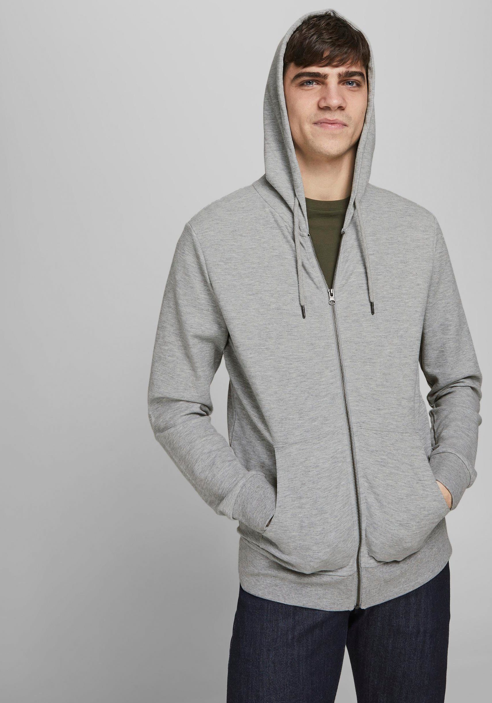 Jack & Jones Kapuzensweatjacke JJEBASIC Hoodie mit Rippbündchen und angenehmem Tragegefühl unifarben, modisch, regular fit, Baumwollmischung, Rundhals