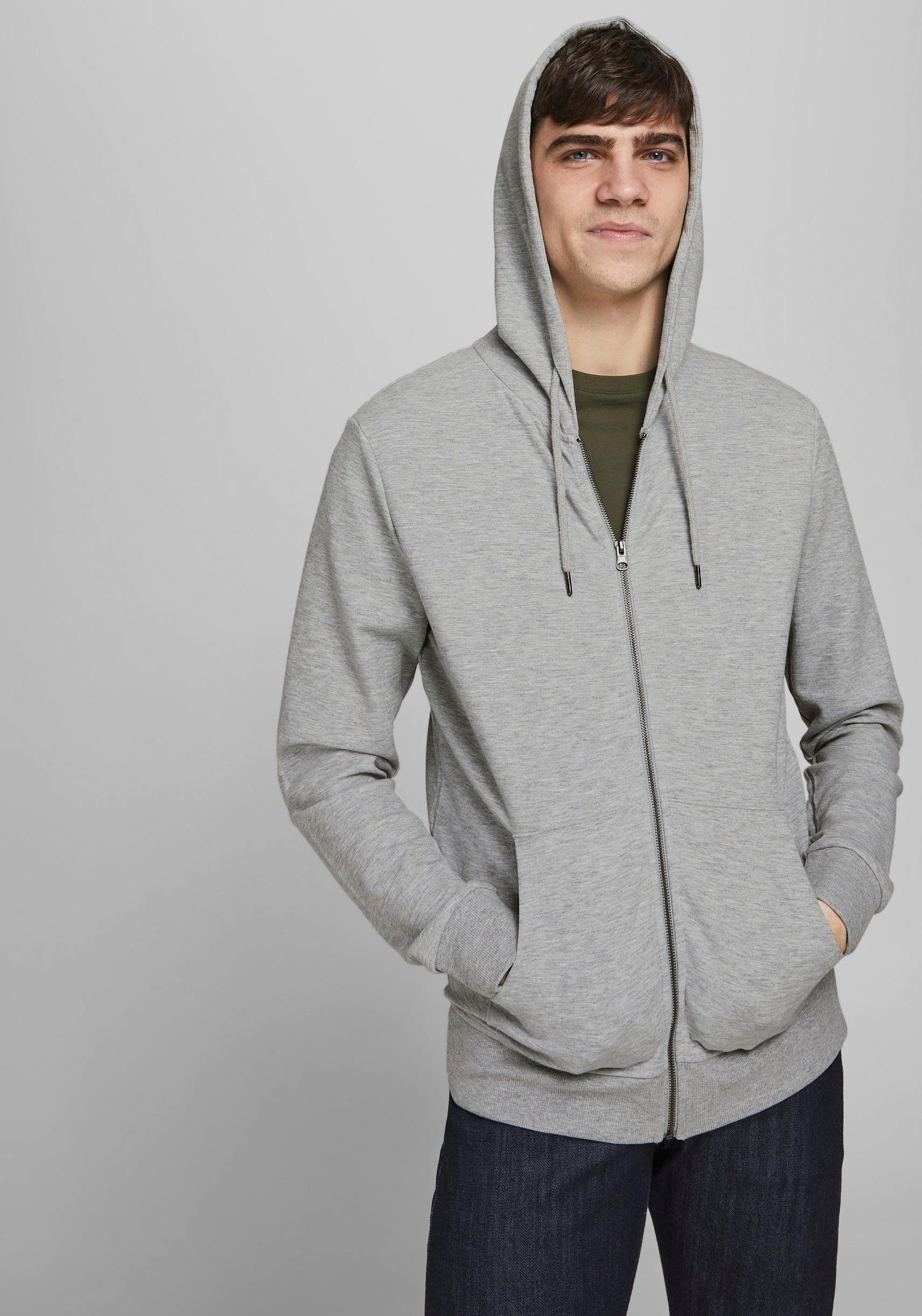 Kapuzensweatjacke BASIC hellgrau-meliert SWEAT HOOD Jones ZIP & Jack