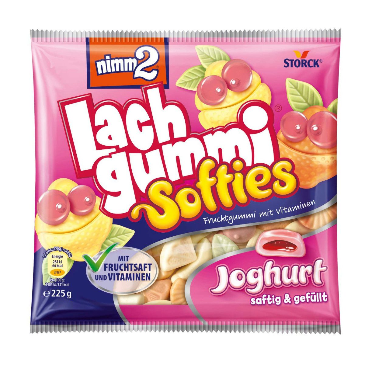 NIMM2 Süßigkeit, nimm2 Lachgummi Softies Joghurt Fruchtgummi mit Vitaminen 225g