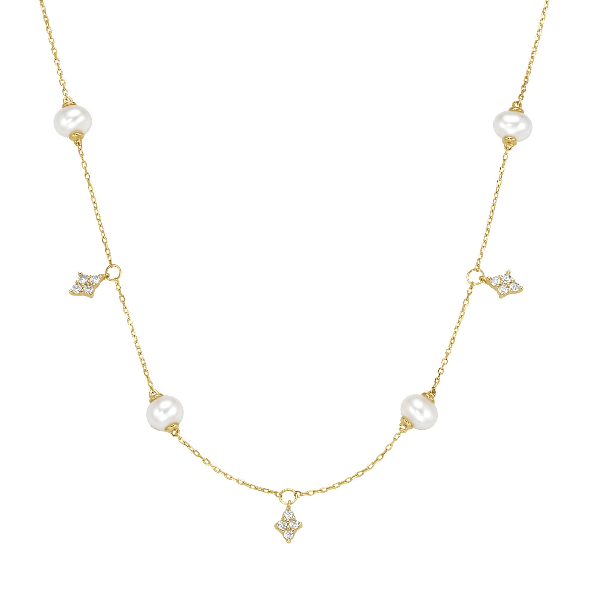 Collier Süßwasser-Perlen und Zirkonia, Silber 925