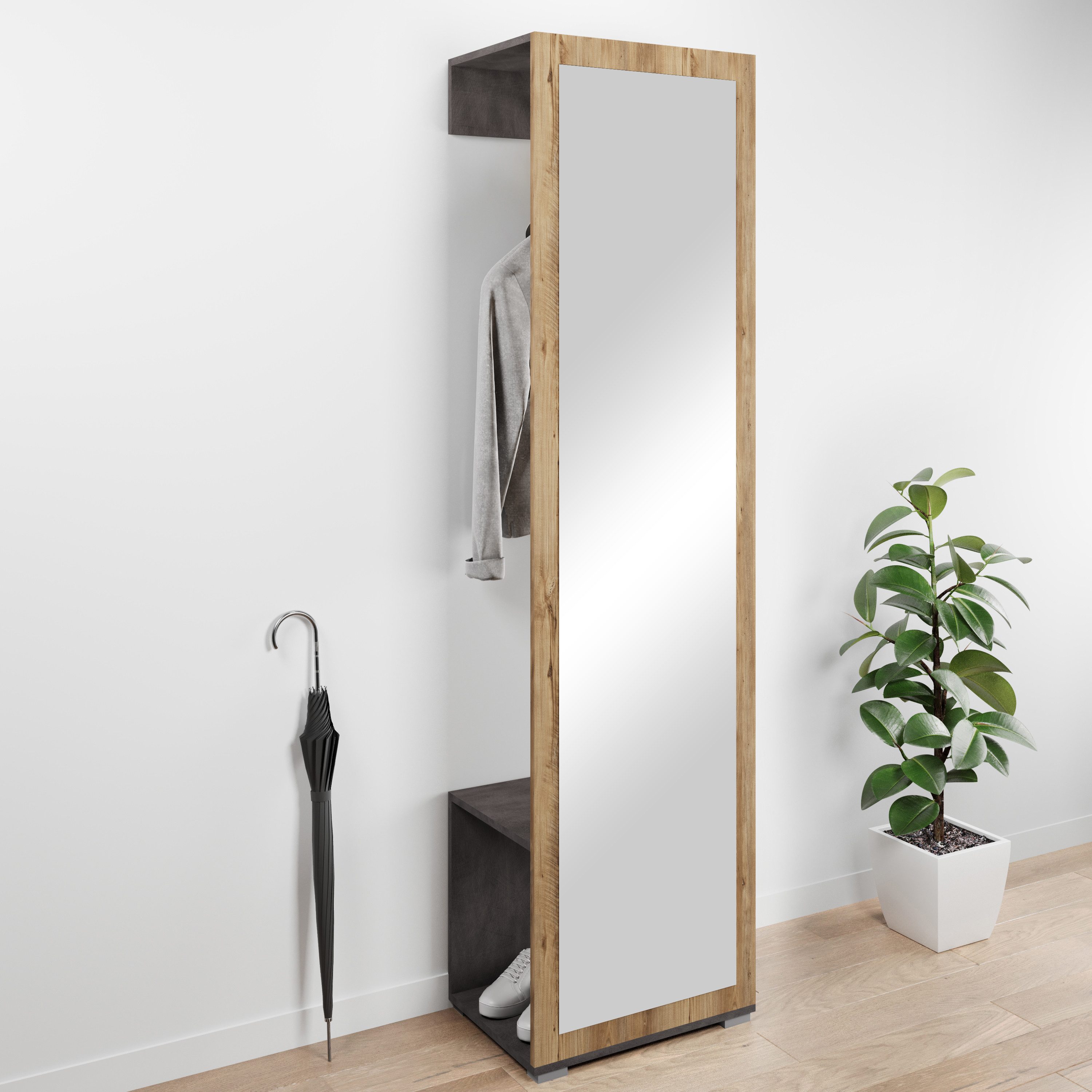 OTTO home Garderobenschrank Paris moderne Garderobenschrank 190cm, mit Kleiderstange und Frontspiegel