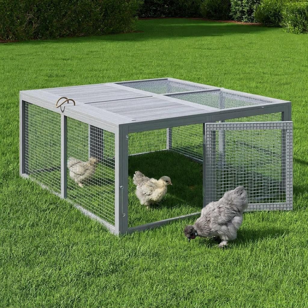 GarveeMore Hühnerstall Faltbarer Kleintierstall aus Holz für Kaninchen und Geflügel, Klappbarer 116 × 107 × 52 cm, gefaltet 116 × 12 × 53 cm