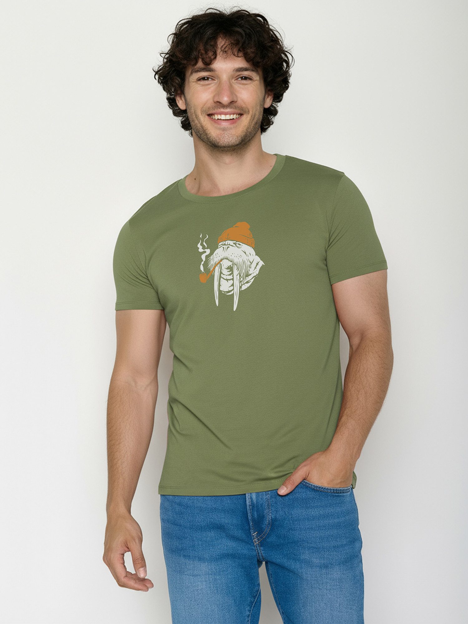 GreenBomb T-Shirt Guide Smokey Walrus (1-tlg., 1) klassischer Schnitt, tailliert, Rundhalsausschnitt, Bio-Baumwolle