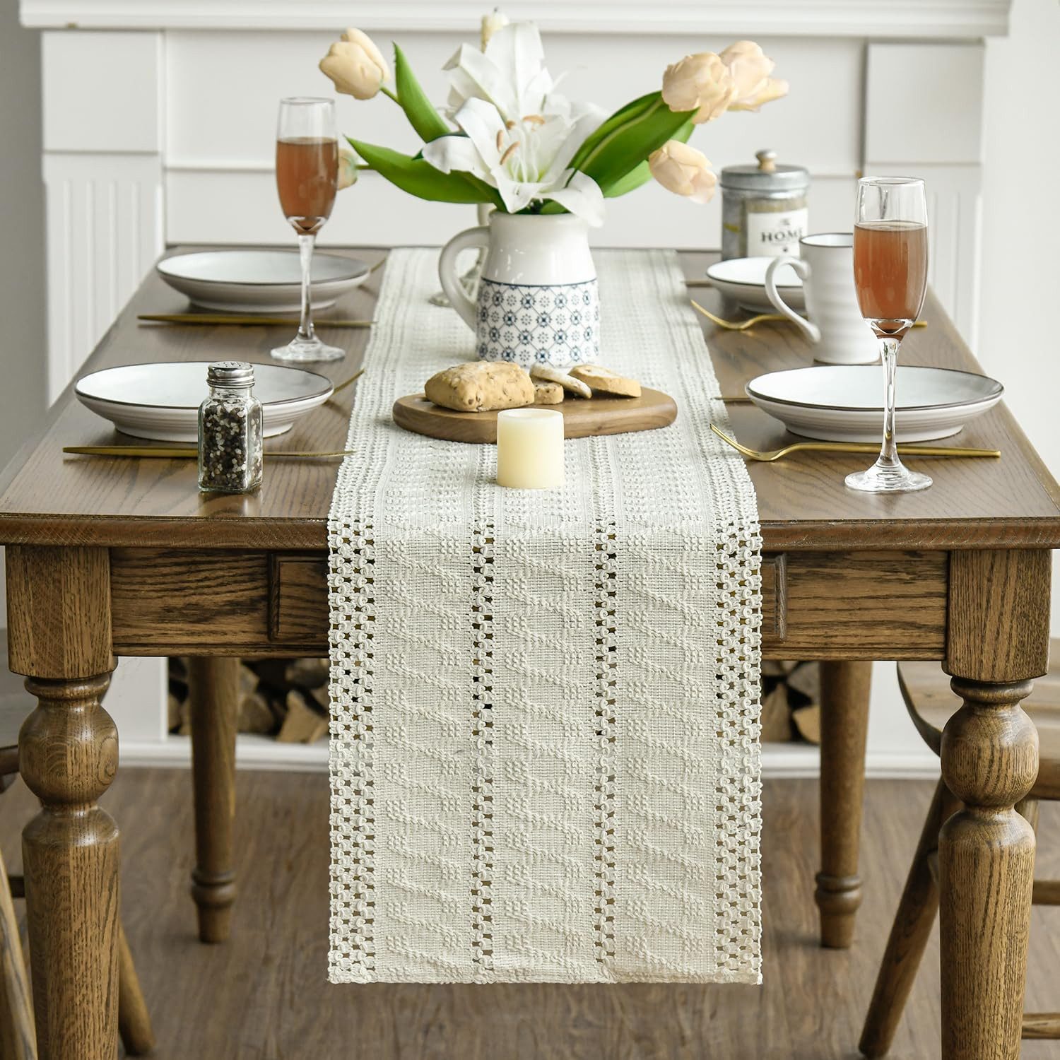 Agger Tischläufer Tischläufer im Landhausstil mit offenem Webmuster, Deko für Küche & Esstisch, Partydekoration — 30x 140 CM