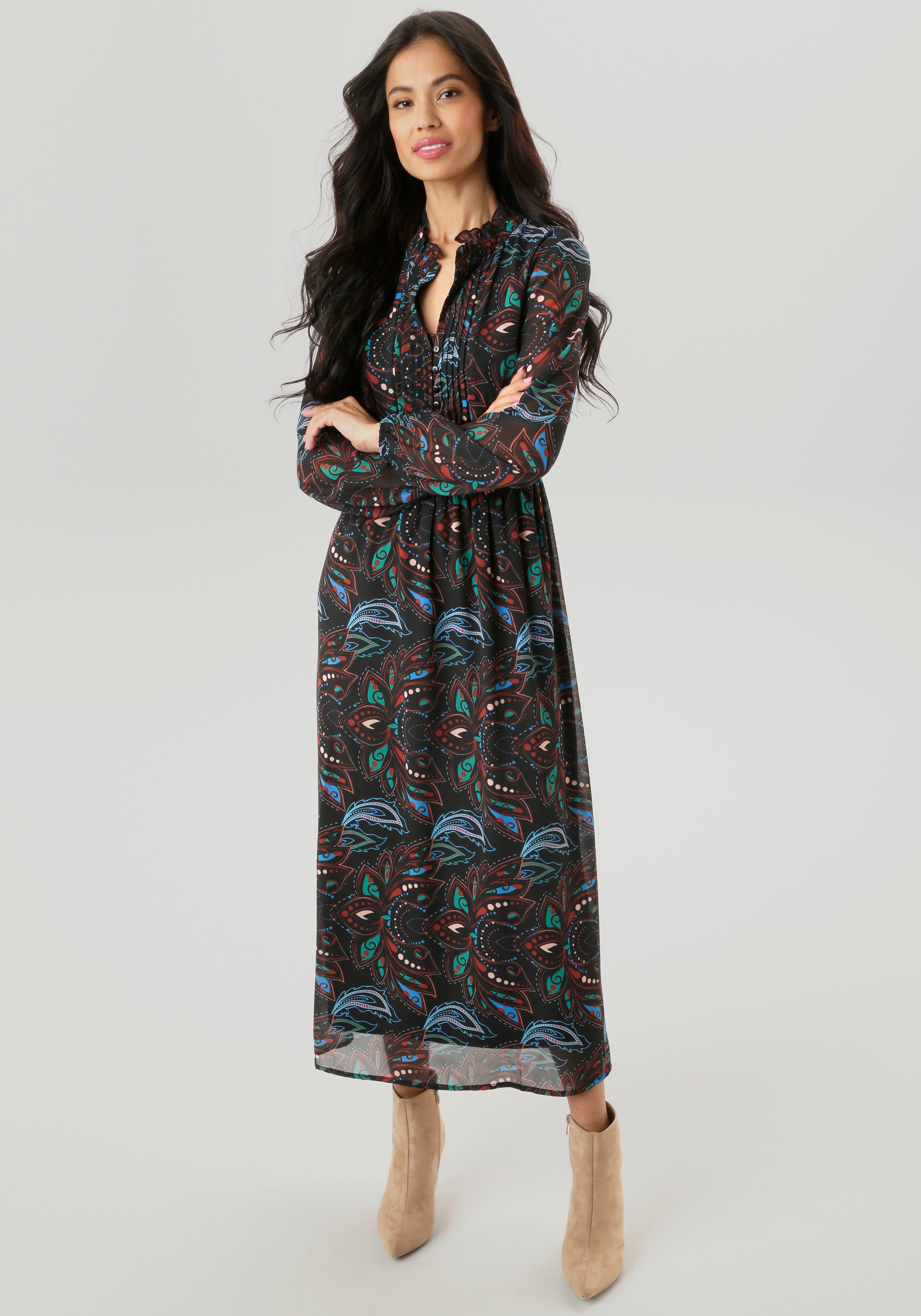 Aniston SELECTED Maxikleid, mit aufwendiger und dekorativer Biesenverarbeit günstig online kaufen