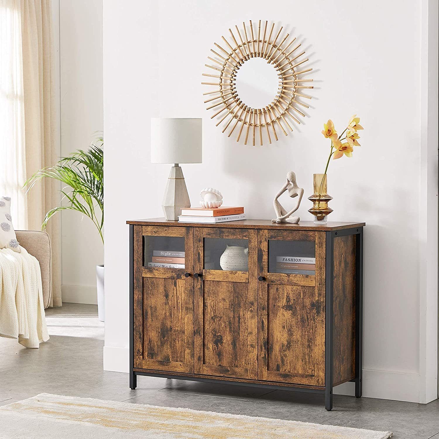 VASAGLE Sideboard Küchenschrank (Aufbewahrungsschrank, Stahlrahmen, Industrie, für Wohnzimmer, Küche, Esszimmer), mit Stahlrahmen im Industriestil, für Wohnzimm – Bild 4 von 5