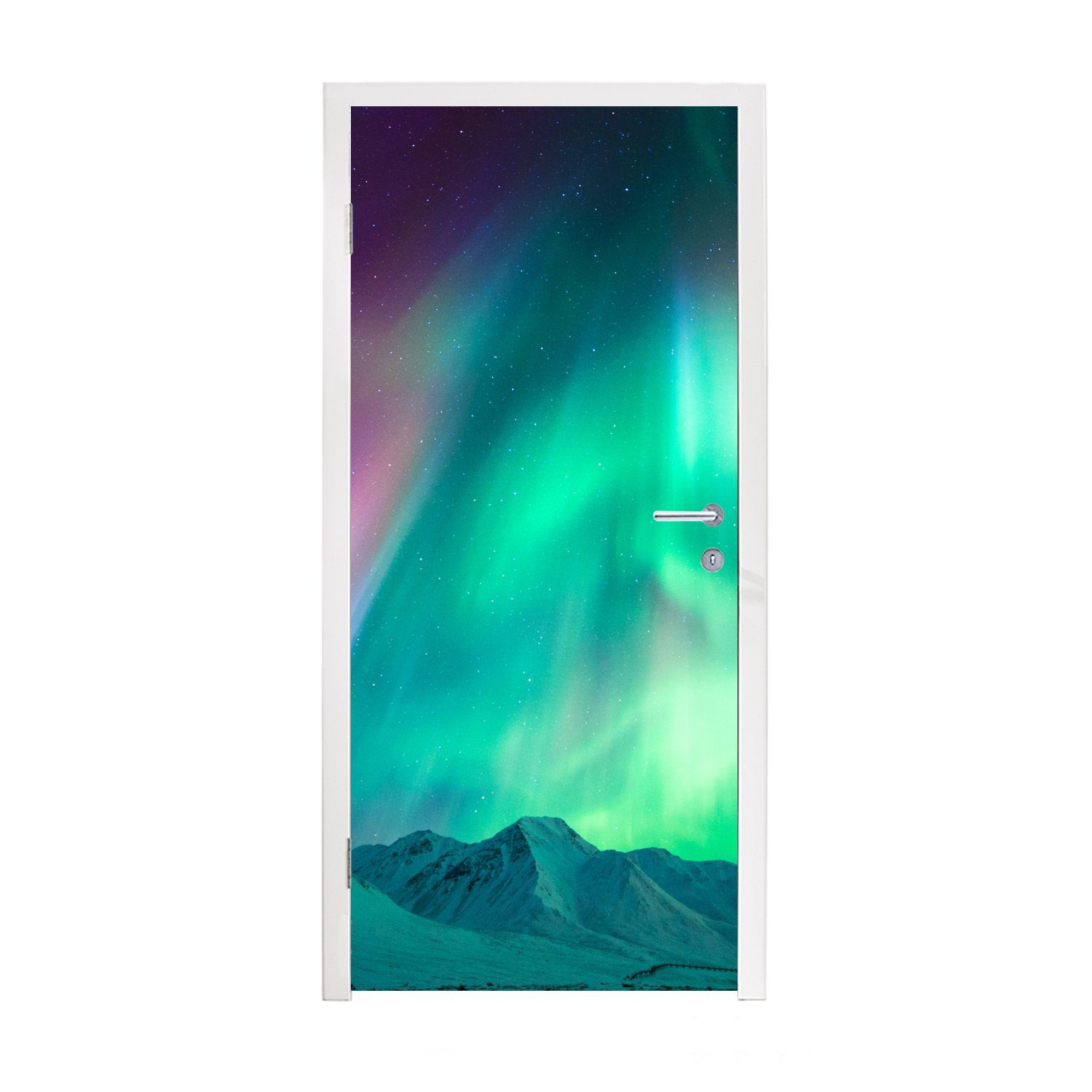 MuchoWow Türtapete Nordlichter - Berg - Nacht, Matt, bedruckt, (1 St), Fototapete für Tür, Türaufkleber, 75x205 cm | Türtapeten
