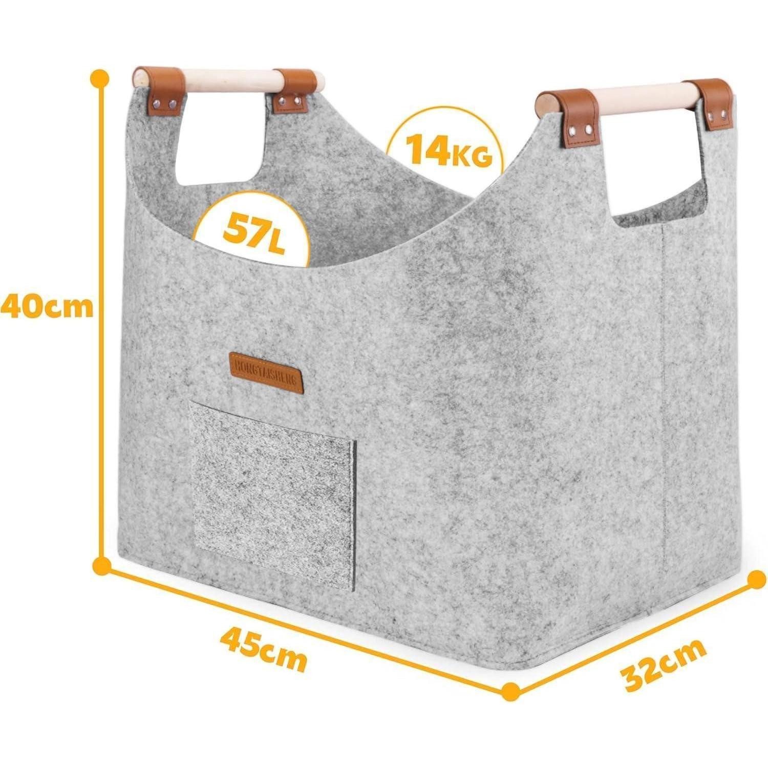 LuxusKollektion Kaminholzkorb Kaminholzkorb XL Faltbar Filzkorb Griff Holz Zeitung Nebliges Grau