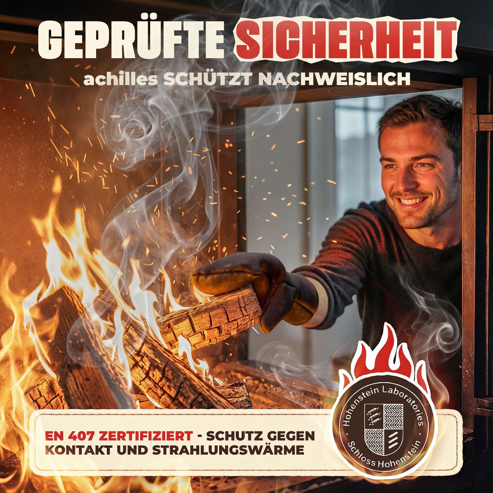 achilles Grillhandschuhe Grillhandschuh Kaminhandschuh mit Isolierung Ofenhanschuh aus Leder – Bild 3 von 5