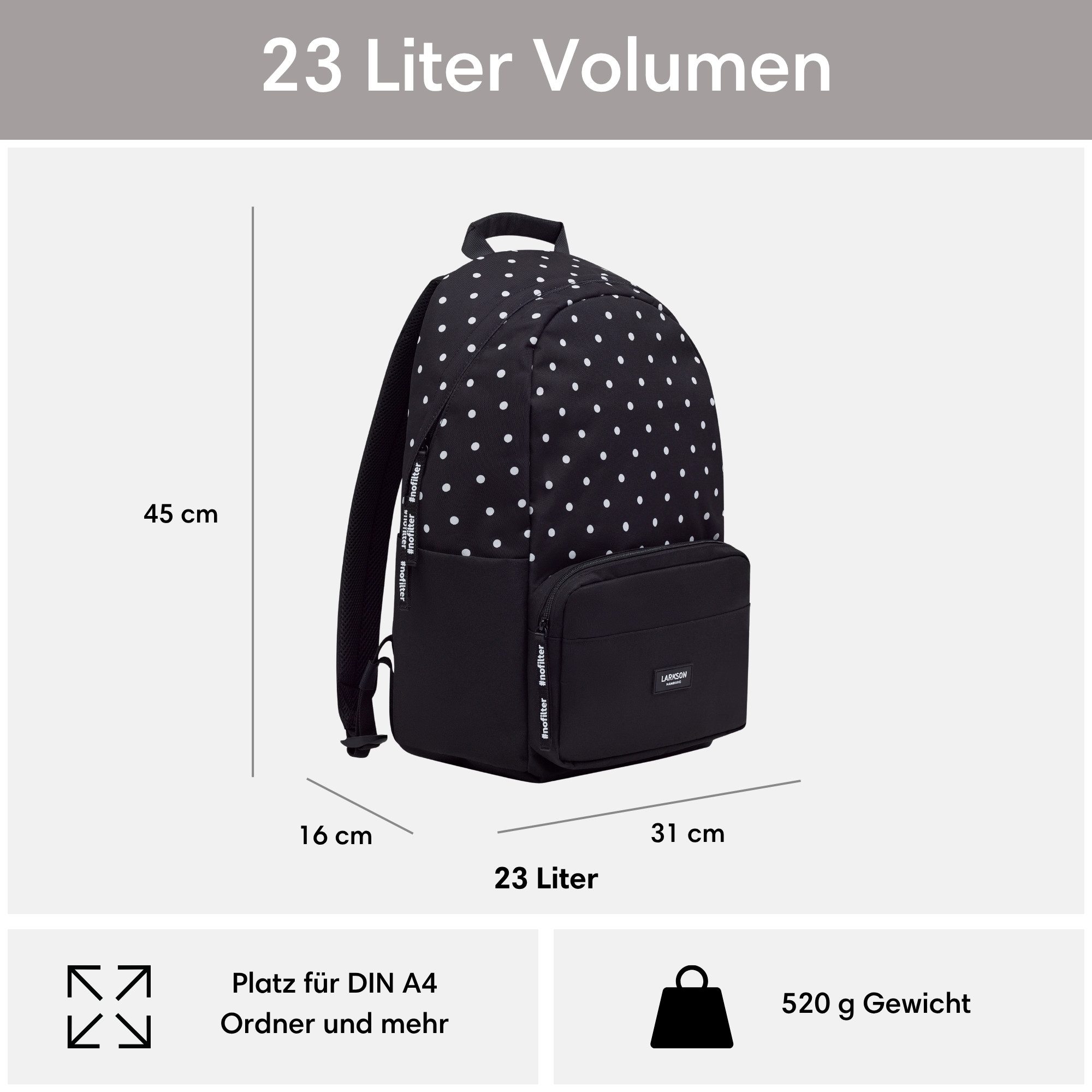 LARKSON Schulrucksack No 3 Rucksack Schule Mädchen Jungen Teenager (1-tlg), Seitentasche, Laptopfach, Wasserabweisend – Bild 2 von 5