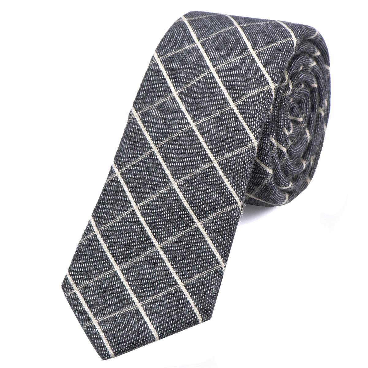 DonDon Krawatte Herren Krawatte 6 cm mit Karos oder Streifen (Packung, 1-St., 1x Krawatte) Baumwolle, kariert oder gestreift, für Büro oder festliche Veranstaltungen grau-weiß kariert