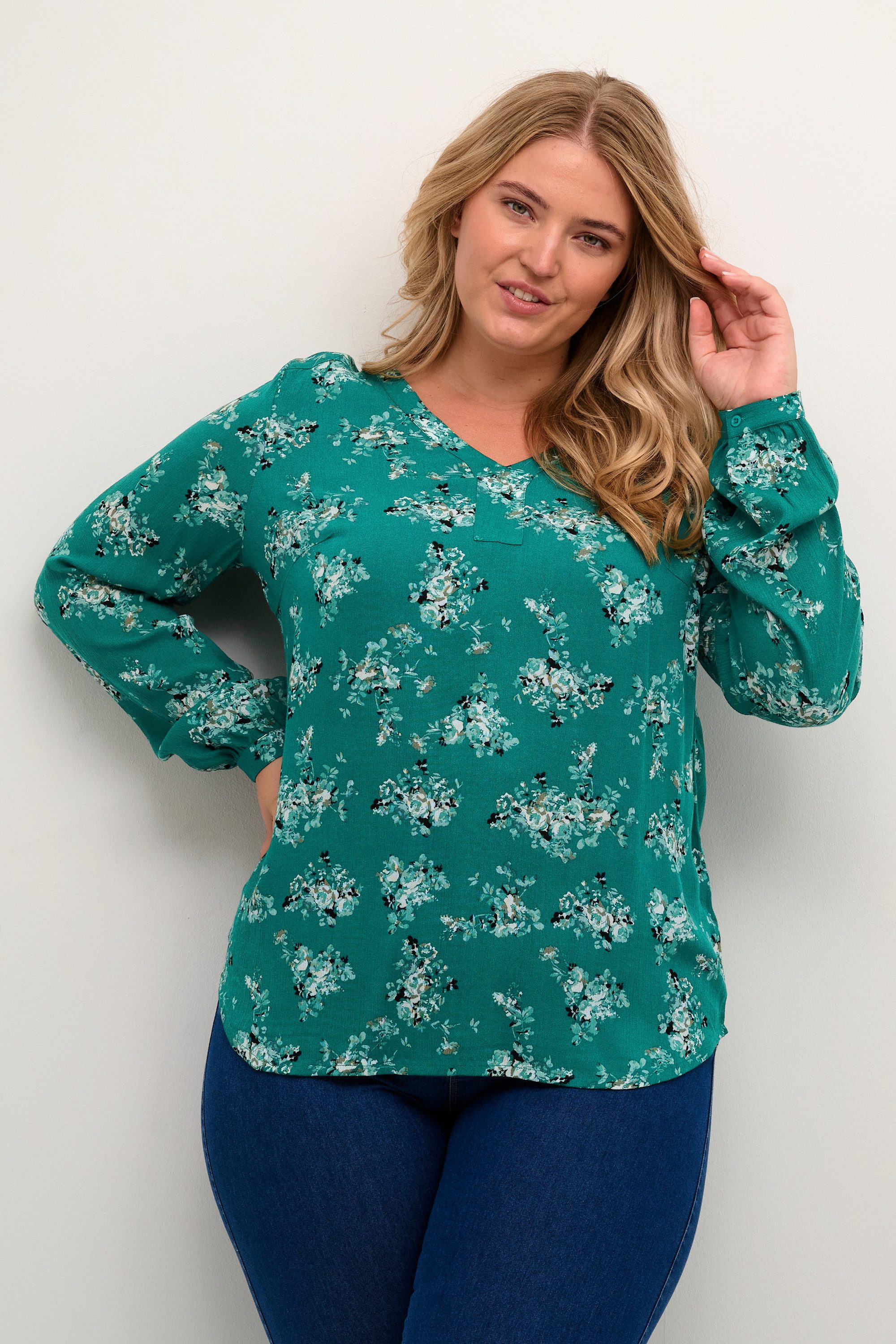 KAFFE Curve Langarmbluse Langarm-Bluse KCami Große Größen