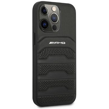 Mercedes Handyhülle Case AMG Echtleder Logo schwarz iPhone 14 Pro 6,1 Zoll, Kantenschutz