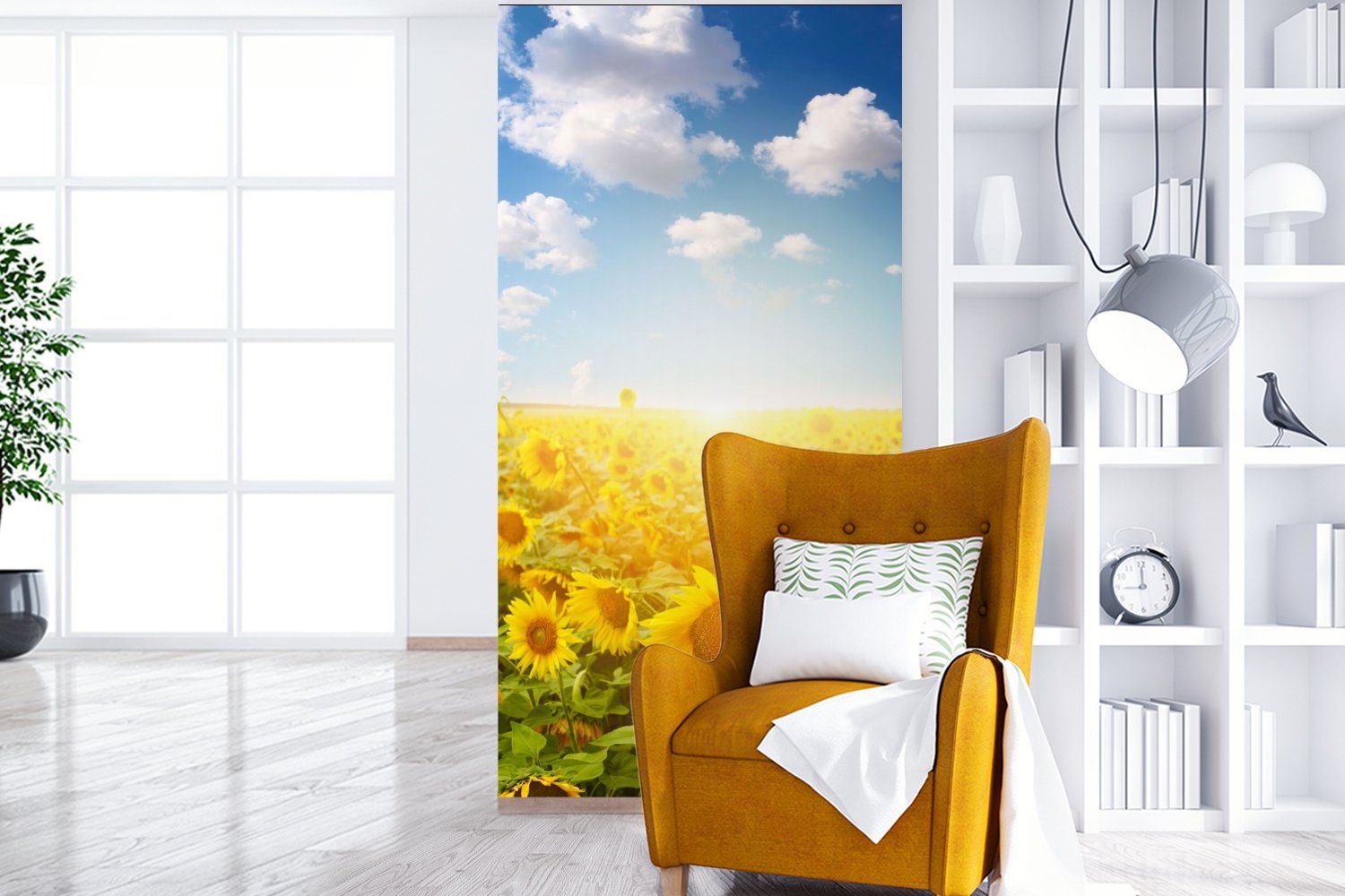 Fototapete - Wolken, St), Schlafzimmer Wohnzimmer MuchoWow - Sonne bedruckt, Vliestapete Fototapete (2 Matt, für Sonnenblume Küche,