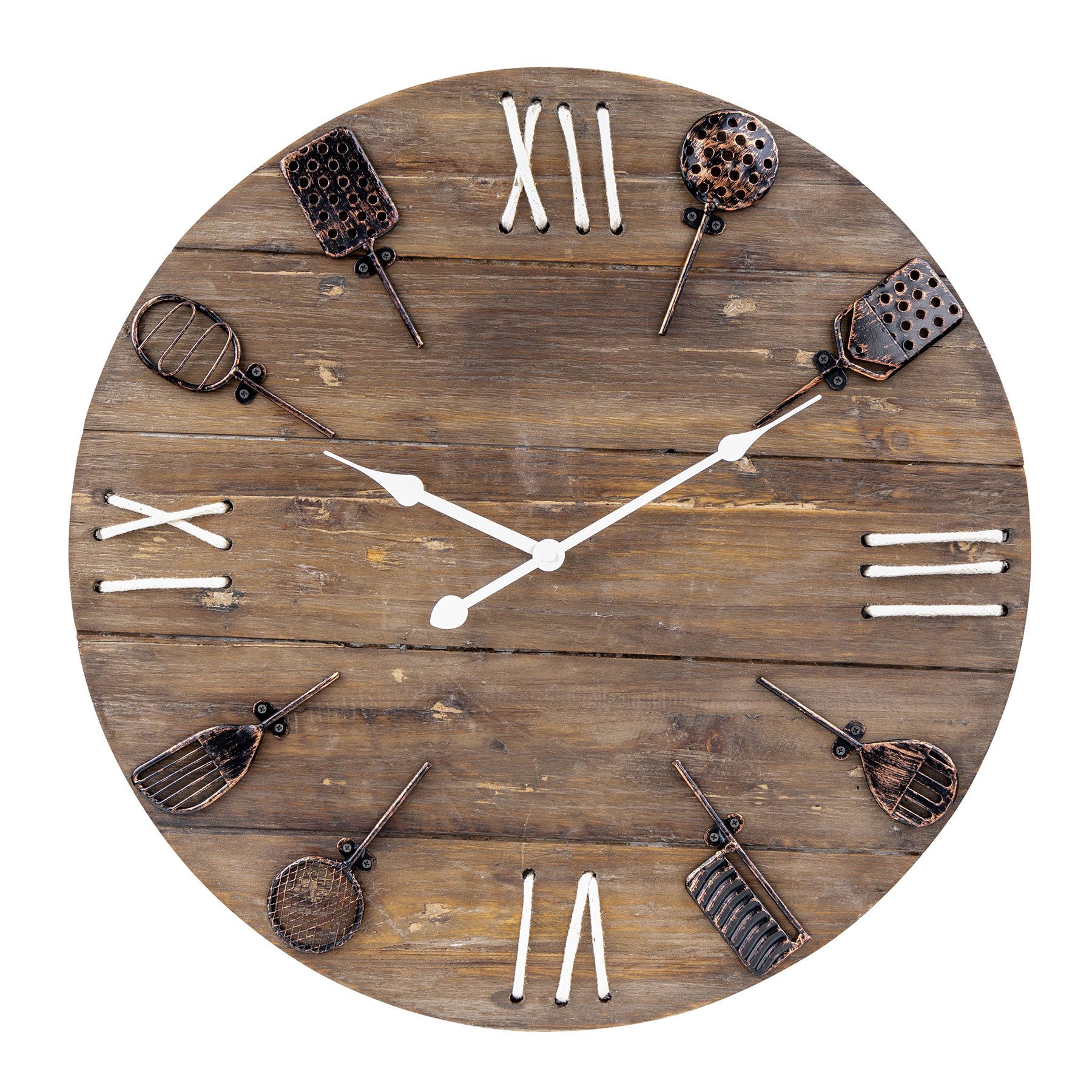 Levandeo® Wanduhr XXL Wanduhr Ø 50cm Holz Natur Braun Küchenuhr Rustikal Shabby Chic Vin