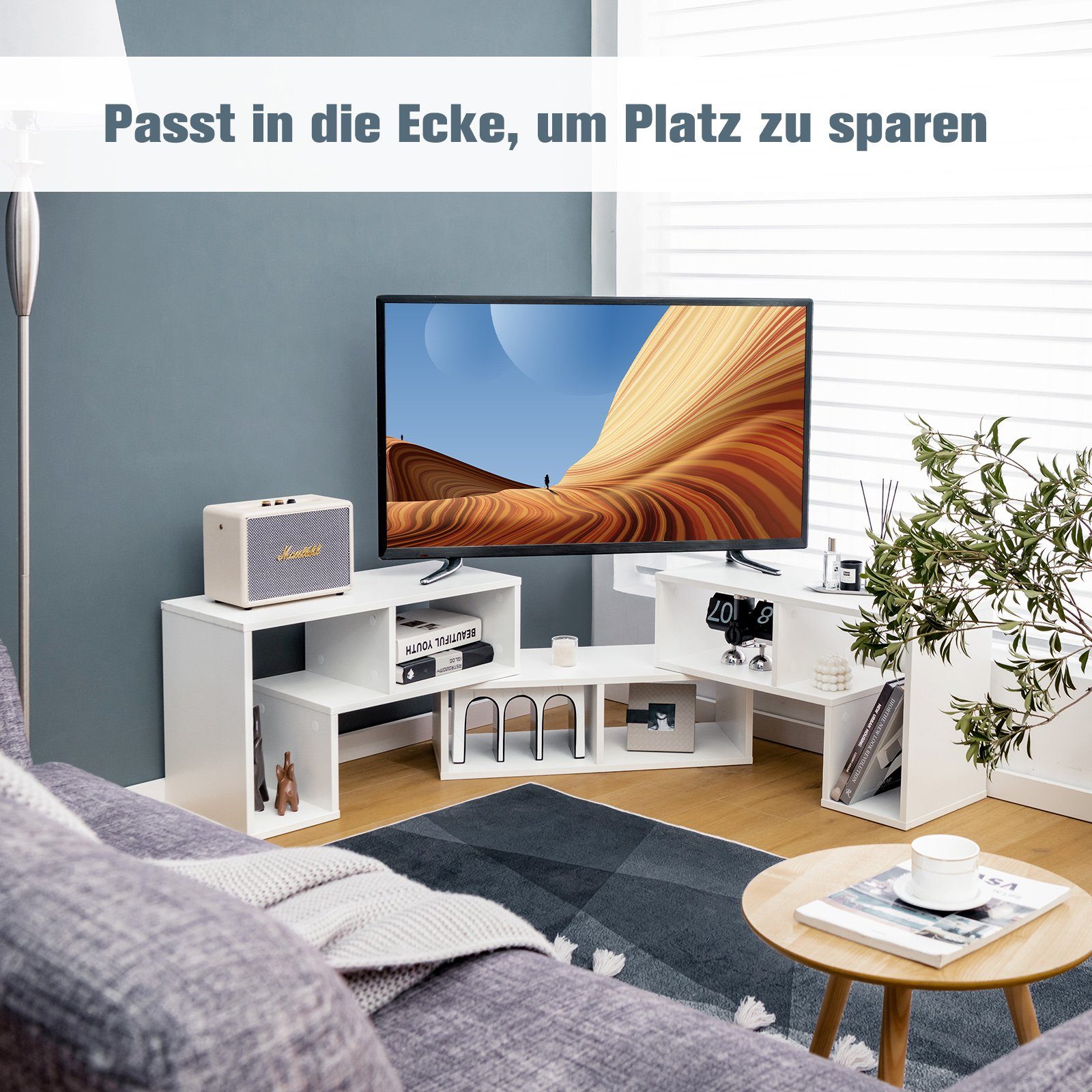 COSTWAY TV-Schrank Eckregal 3-teilig, ausziehbar, frei Kombinierbar