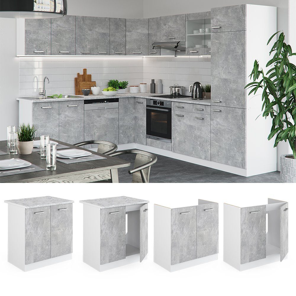 Vicco Unterschrank R-Line, Beton/Weiß, 80 cm ohne Arbeitsplatte (1-St)