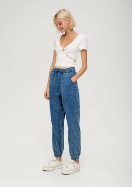 QS 7/8-Hose Ankle-Jeans / Relaxed Fit / High Rise / Semi Wide Leg Waschung, Durchzugkordel
