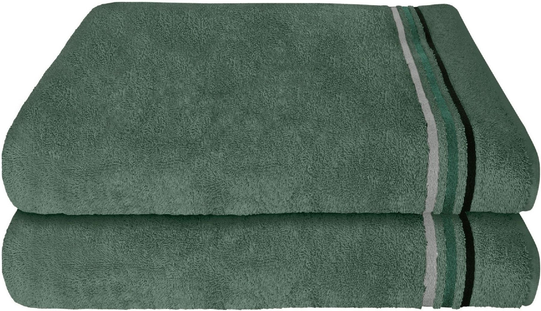 Schiesser Duschtücher Skyline Color aus 100 % Baumwolle mit eleganter Streifenbordüre, Frottier (Set, 2-St), OEKO-TEX® MADE IN GREEN