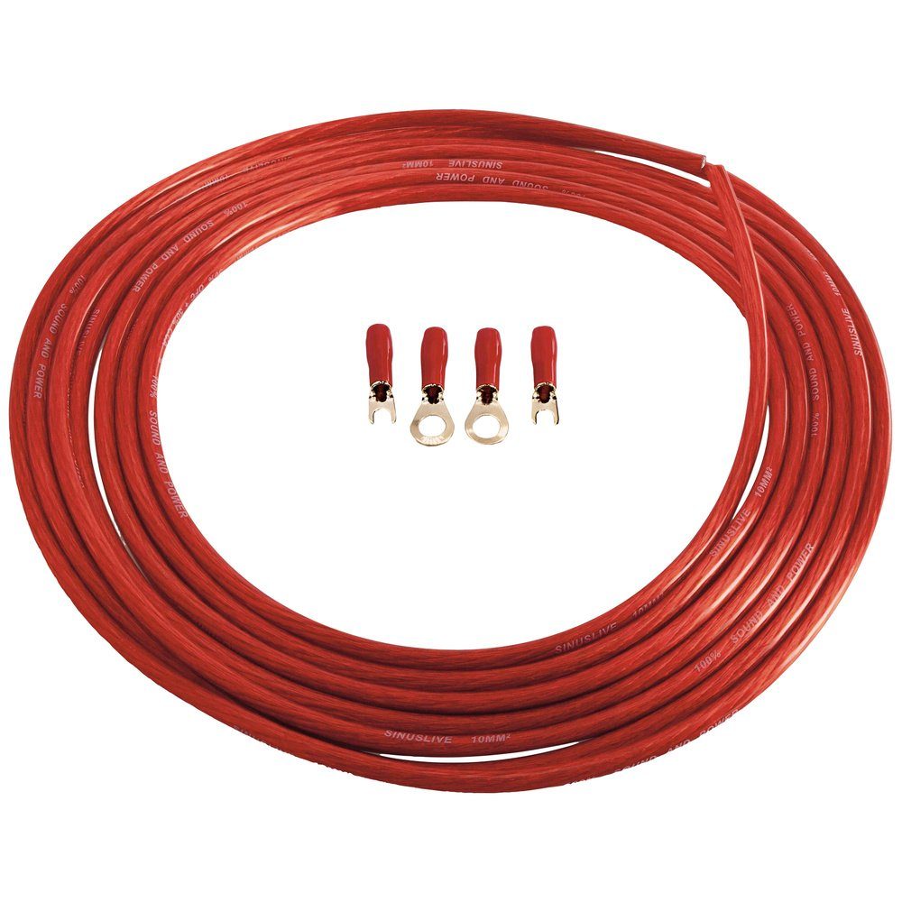 SinusLive Kabelverbinder-Sortiment Sinuslive Car HiFi Stromkabel-Set 10 mm² vergoldet