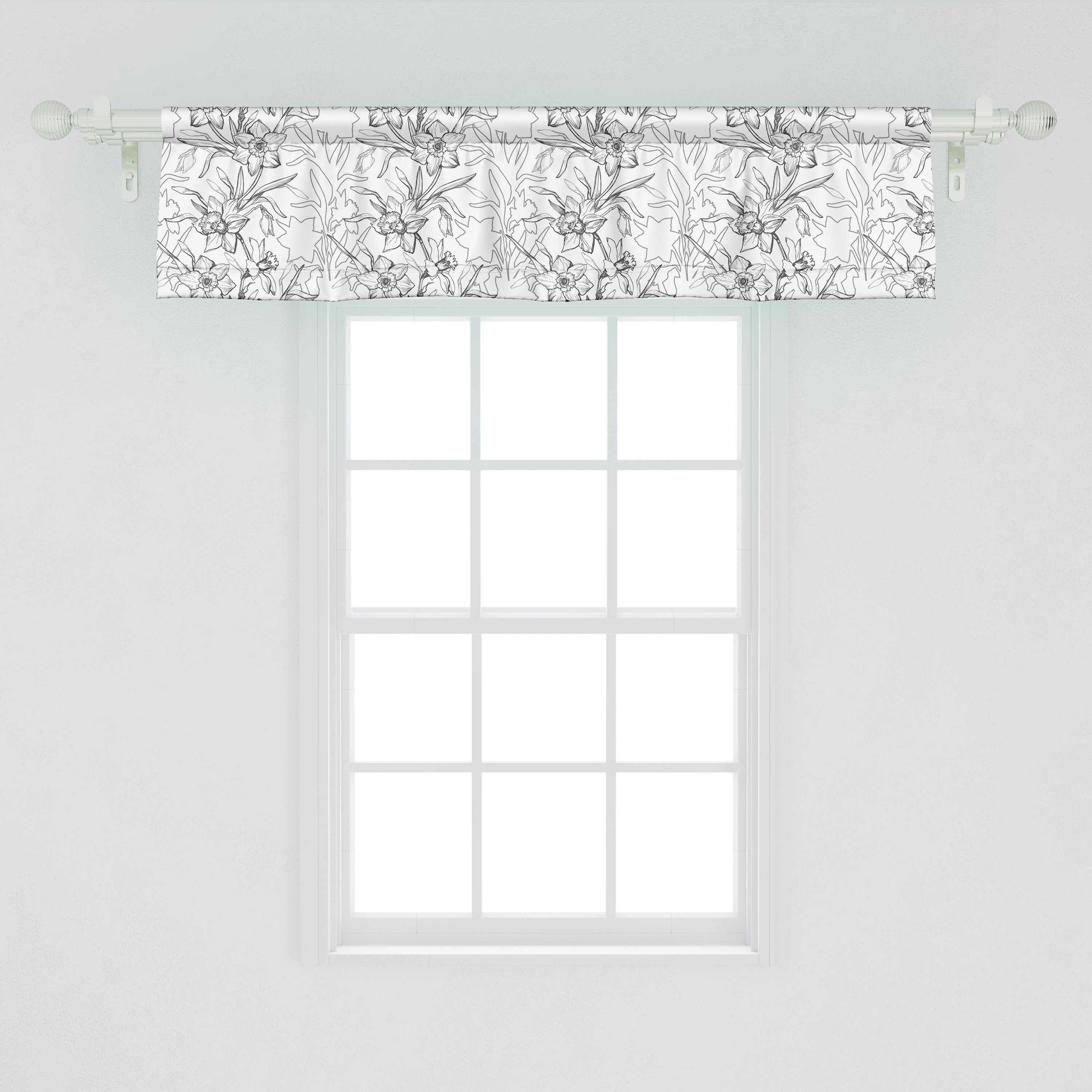 Scheibengardine Vorhang Volant Stangentasche, mit Graustufen- Dekor Schlafzimmer Abakuhaus, Küche für Vintage Botanik Narzissen Microfaser