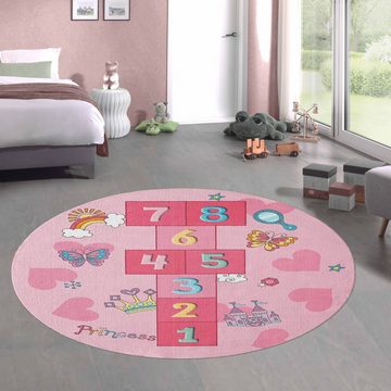 Kinderteppich Hüpfkästchen Kinder-Spielteppich mit Prinzessinnen Burg in rosa, Carpetia, rechteckig, Höhe: 5 mm
