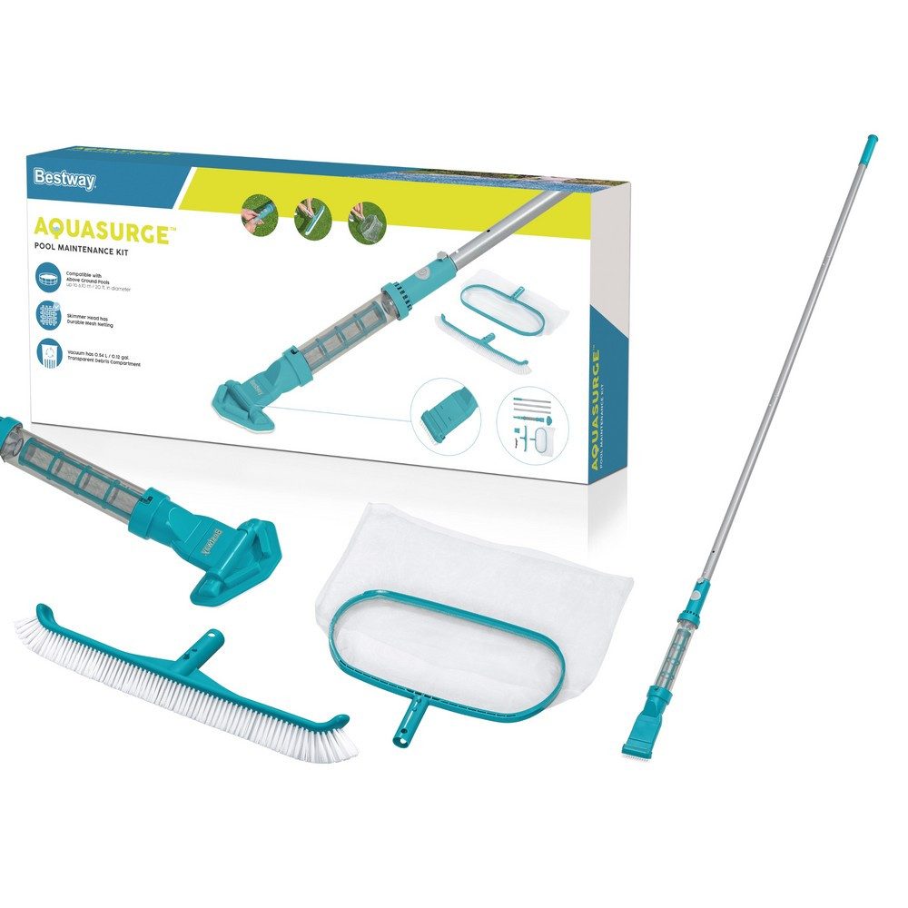 BESTWAY Pool-Reinigungsset Poolsauger Bodenreiniger Pflegeset, (Spar-Set, 1-St., 252 cm kabellos), Akku, 50 Min. Laufzeit, USB-Ladung, Teleskopstiel