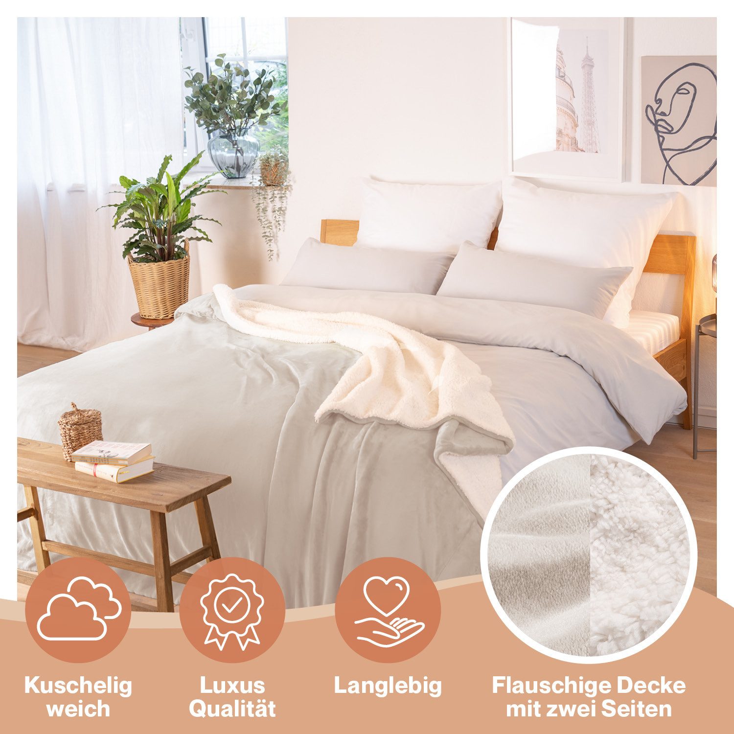 Wohndecke Sherpa-Fleecedecke, Oeko-TEX Zertifiziert, Blumtal, hochwertig, günstig online kaufen