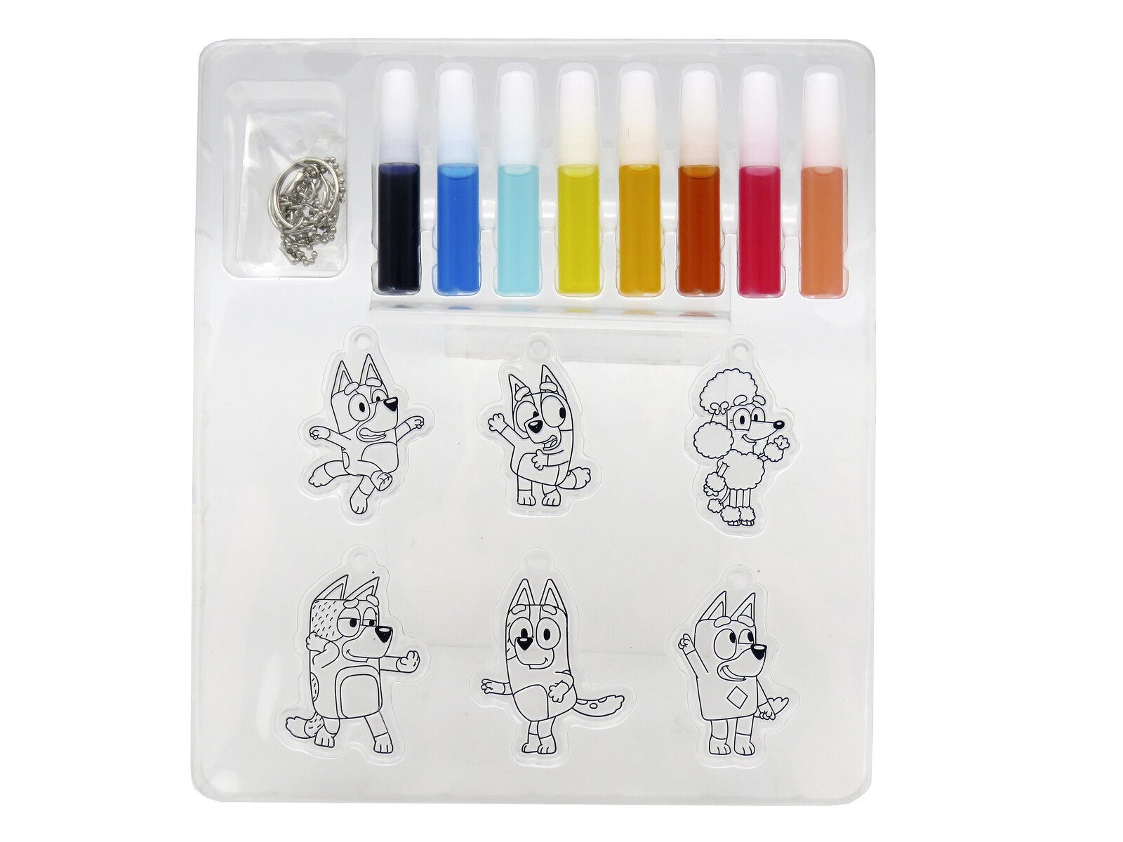 Bluey Schlüsselanhänger Bastelset Anhänger bemalen 6 Motive 8 Farben 6 Schlüsselringe