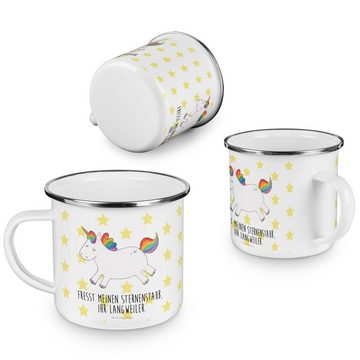 Mr. & Mrs. Panda Becher Einhorn Happy - Weiß - Geschenk, Emaille Campingbecher, Unicorn, witz, Emaille, Korrosionsbeständig