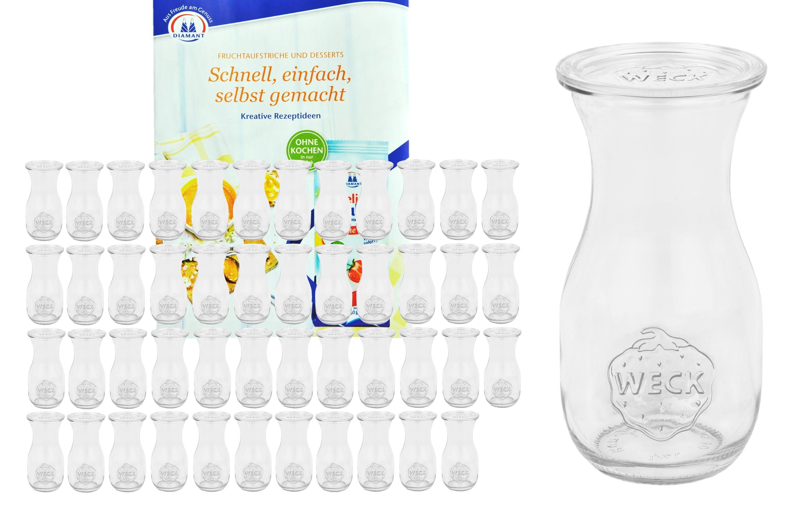 MamboCat Einmachglas 48er Set Weck Gläser 290ml Saftflasche mit 48 Glasdeckeln + Rezeptheft, Glas