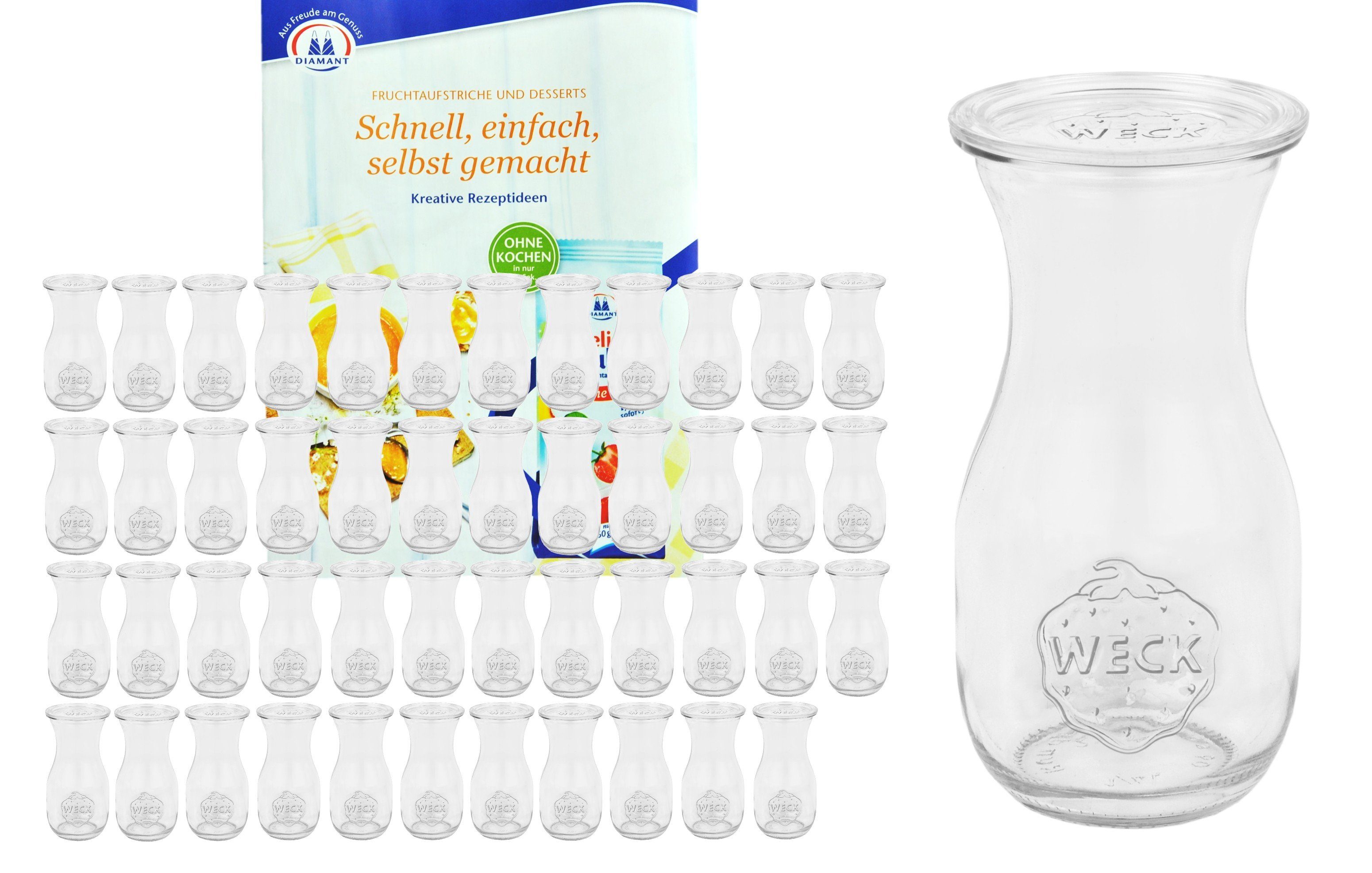 Einmachglas 48er Set Weck Gläser 290ml Saftflasche mit 48 Glasdeckeln + Rezeptheft