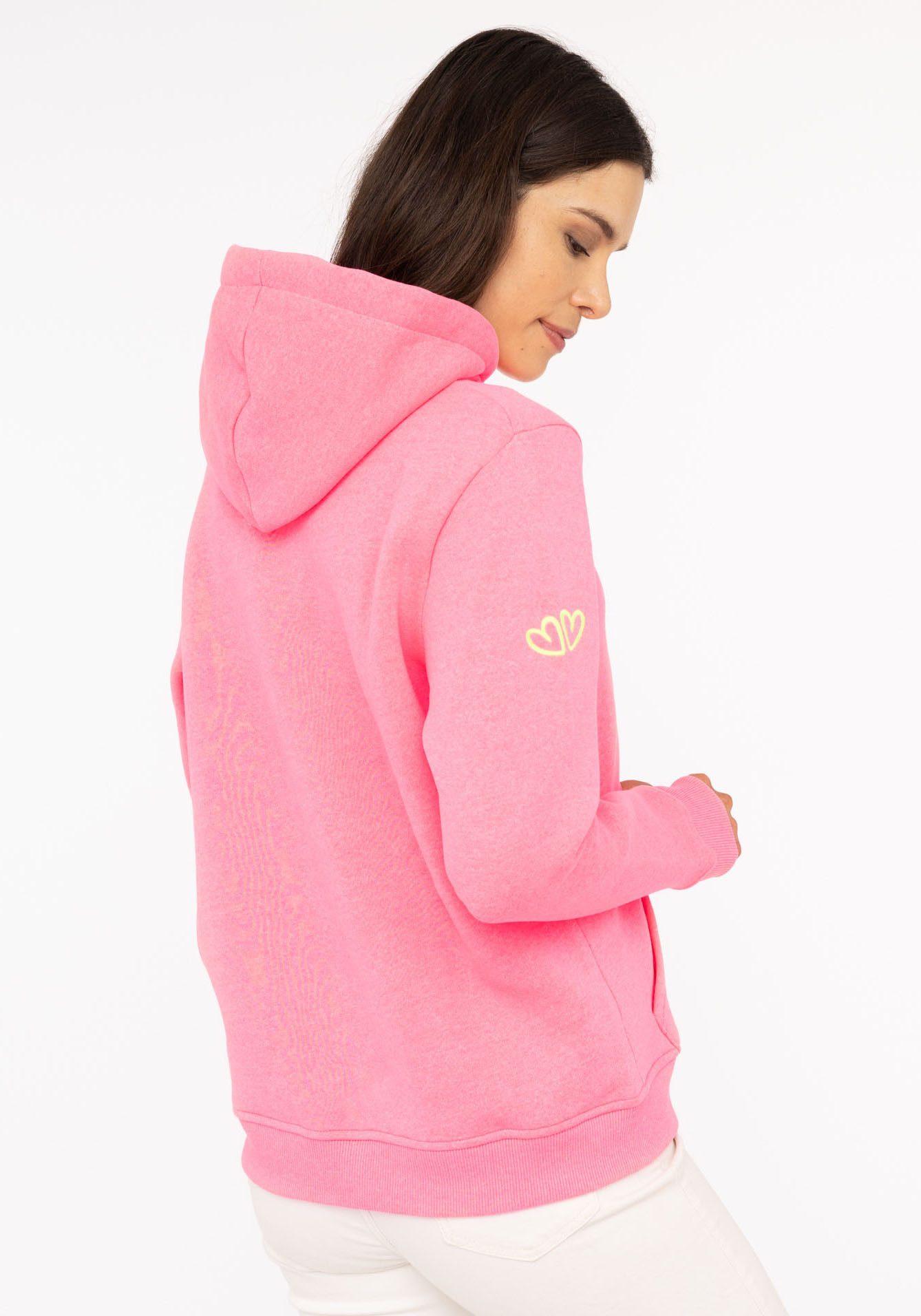 Zwillingsherz Hoodie "Good Vibes" mit guten Vibes, Herzen am Arm und farbiger Stickerei