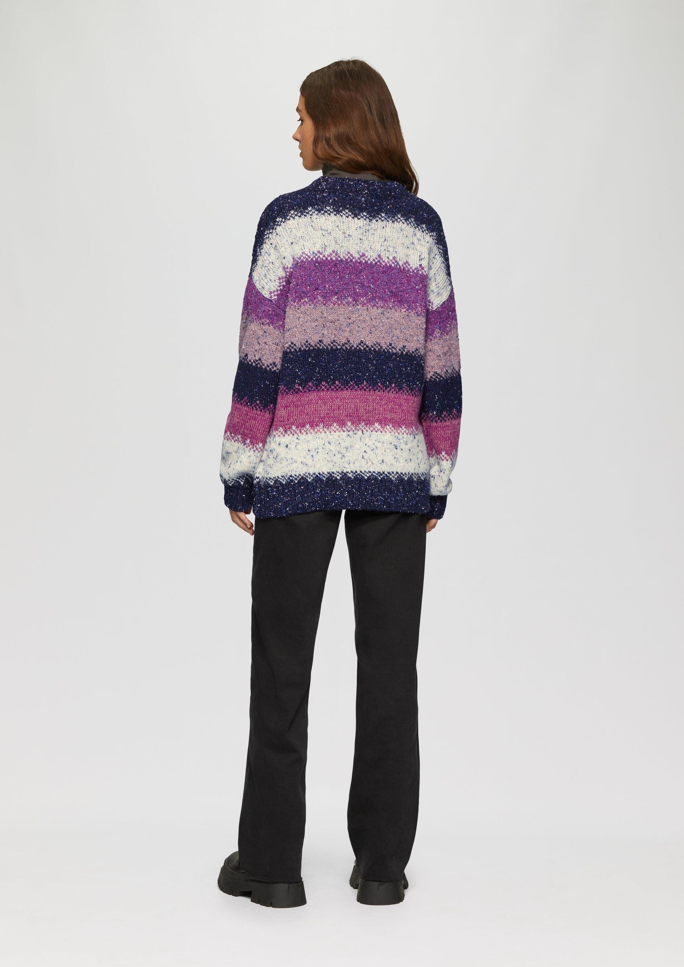 QS Longpullover Strickpullover Oversize Pullover mit mehrfarbigem Streifenmuster