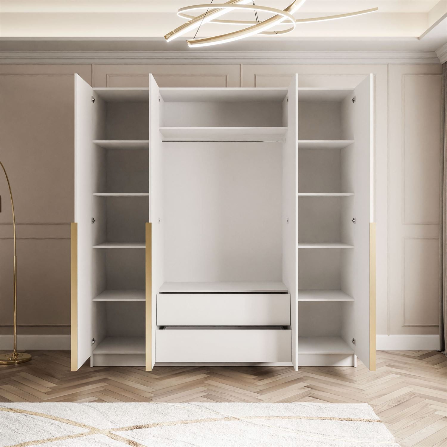 Lookway Kleiderschrank AUREL 4D mit Hochglanz Fronten und Schubladen 200x57x210 cm – Bild 4 von 5