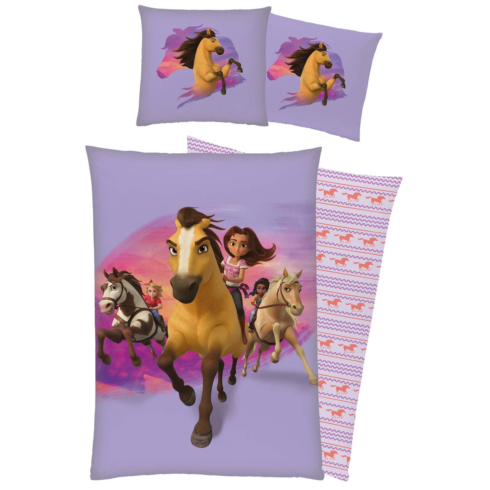 BERONAGE Kinderbettwäsche Spirit Untamed Stay Wild Bettwäsche Biber / Flanell, 100% Baumwolle, 2 teilig, 135x200 + 80x80 cm