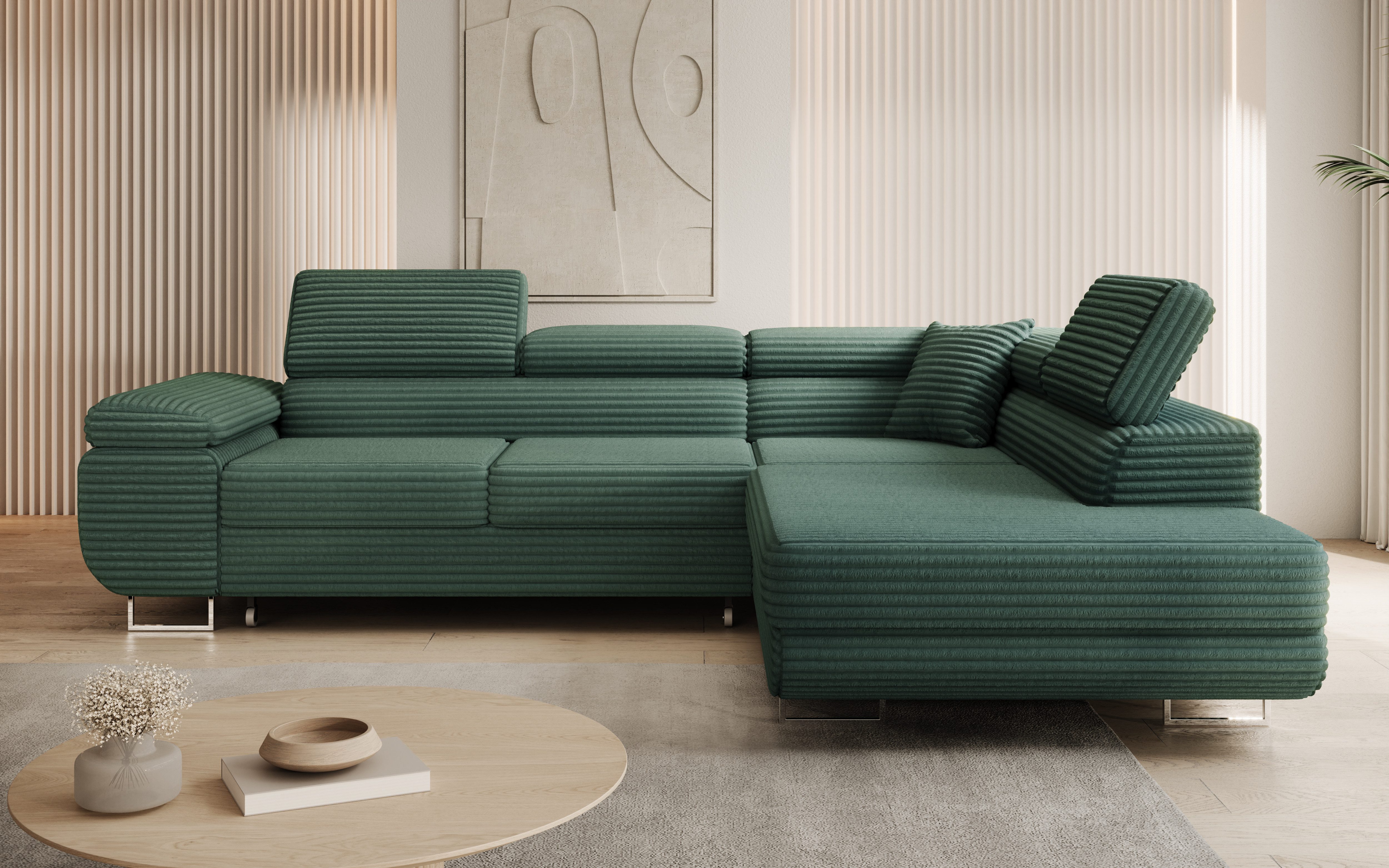 Goldstoff Ecksofa "ASTON" L-Form mit Schlaffunktion und Bettkasten Couch modern, Design Sofa Ecke mit Bettfunktion und Stauraum moderne Polstercouch 1 Teile, Moderne Wohnlandschaft Ecksofa mit Relaxfunktion und Schlaffunktion