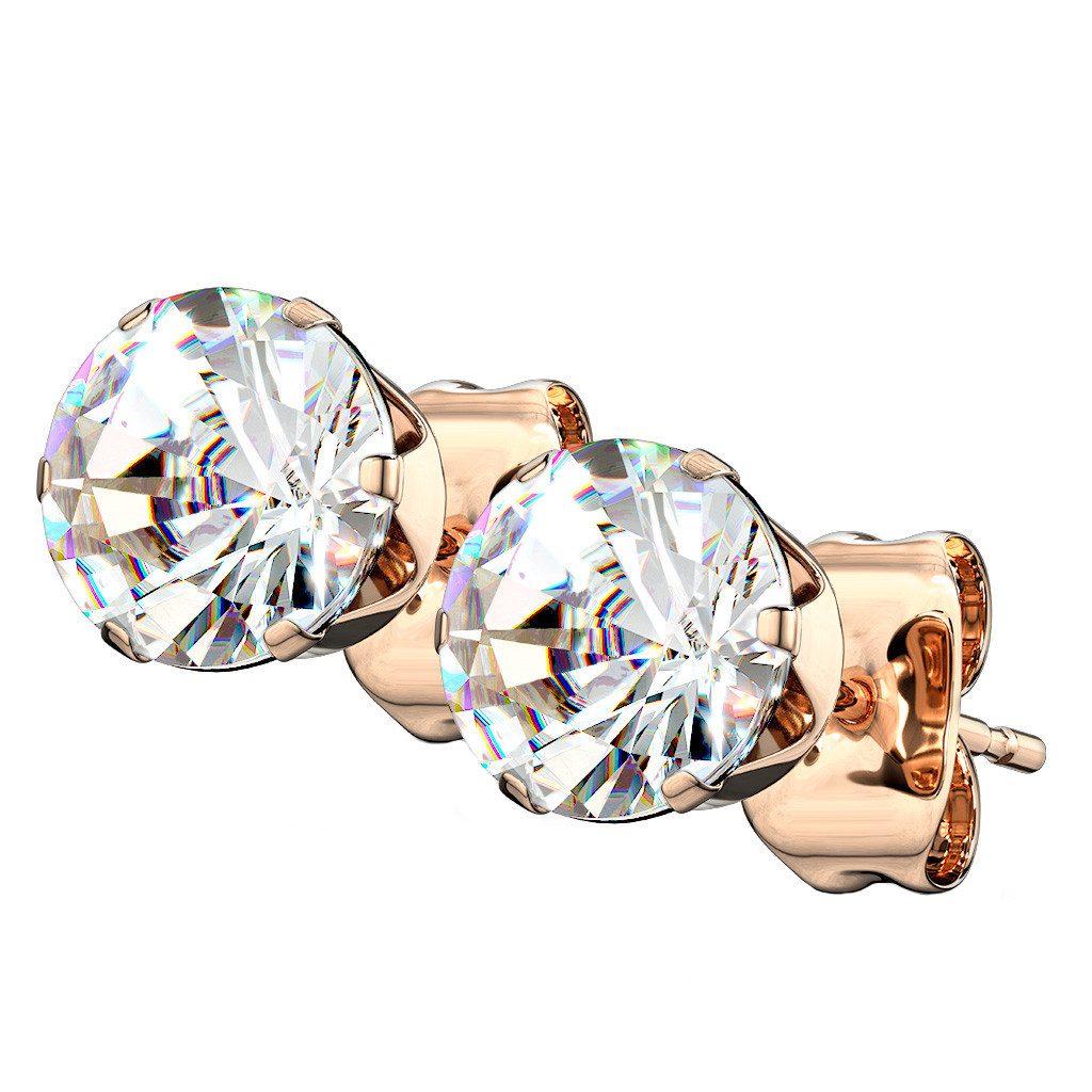Taffstyle Paar Ohrstecker Runde Ohrstecker Edelstahl Ohrringe Rosegold Kristall Clear 3mm (Damen Herren zum Geburtstag Weihnachten Valentinstag Muttertag), Ohrringe Stecker Ohrstecker Schmuck Geschenke für Frauen Freundin