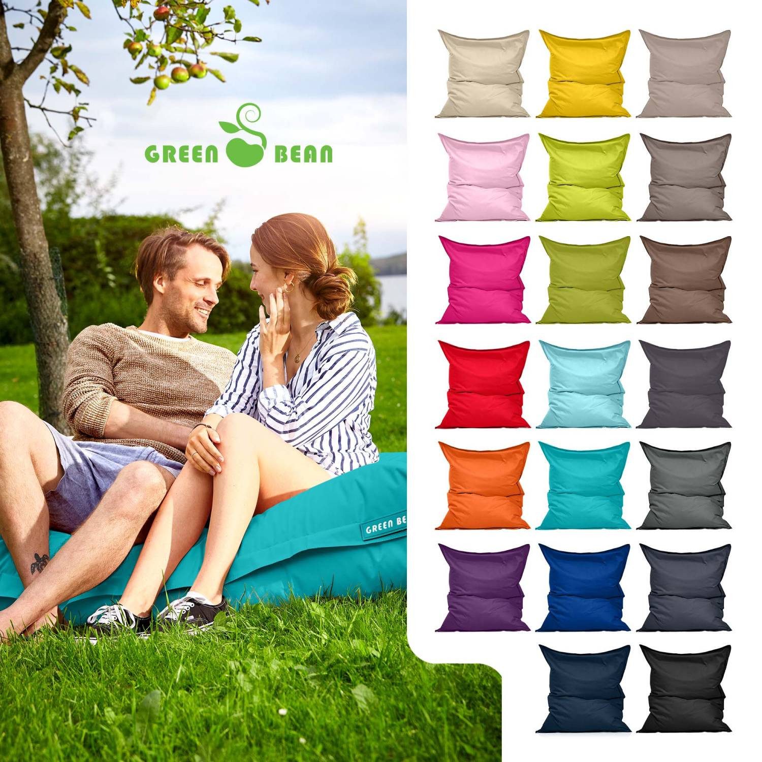Green Bean Sitzsack XXL Outdoor Sitzsack Square 140x180cm (XXL Riesensitzsack 140x180cm 380 Liter Kinder & Erwachsene Bean Bag EPS Perlen Füllung, Groß Draußen  – Bild 2 von 5