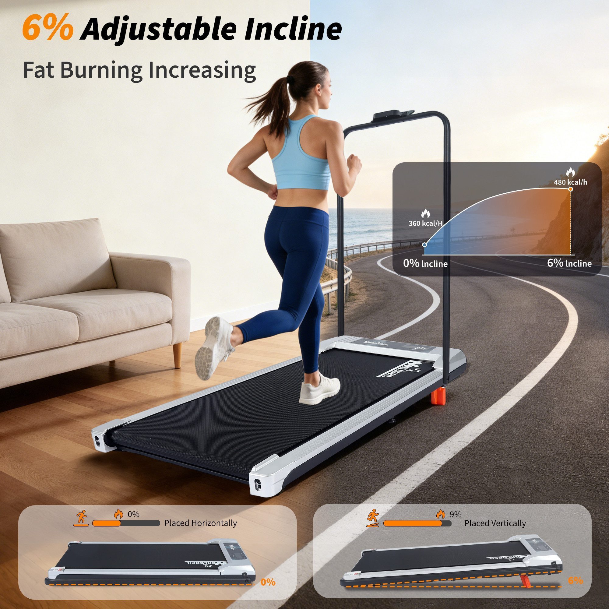 Nettlife Laufband klappbar Zuhause Leise Treadmill LED Anzeige Fembedienung Walking Pad (Mit Armlehnen), LED-Anzeige Geschwindigkeiten von 1–10 km/h 0,6 PS 447 W motor