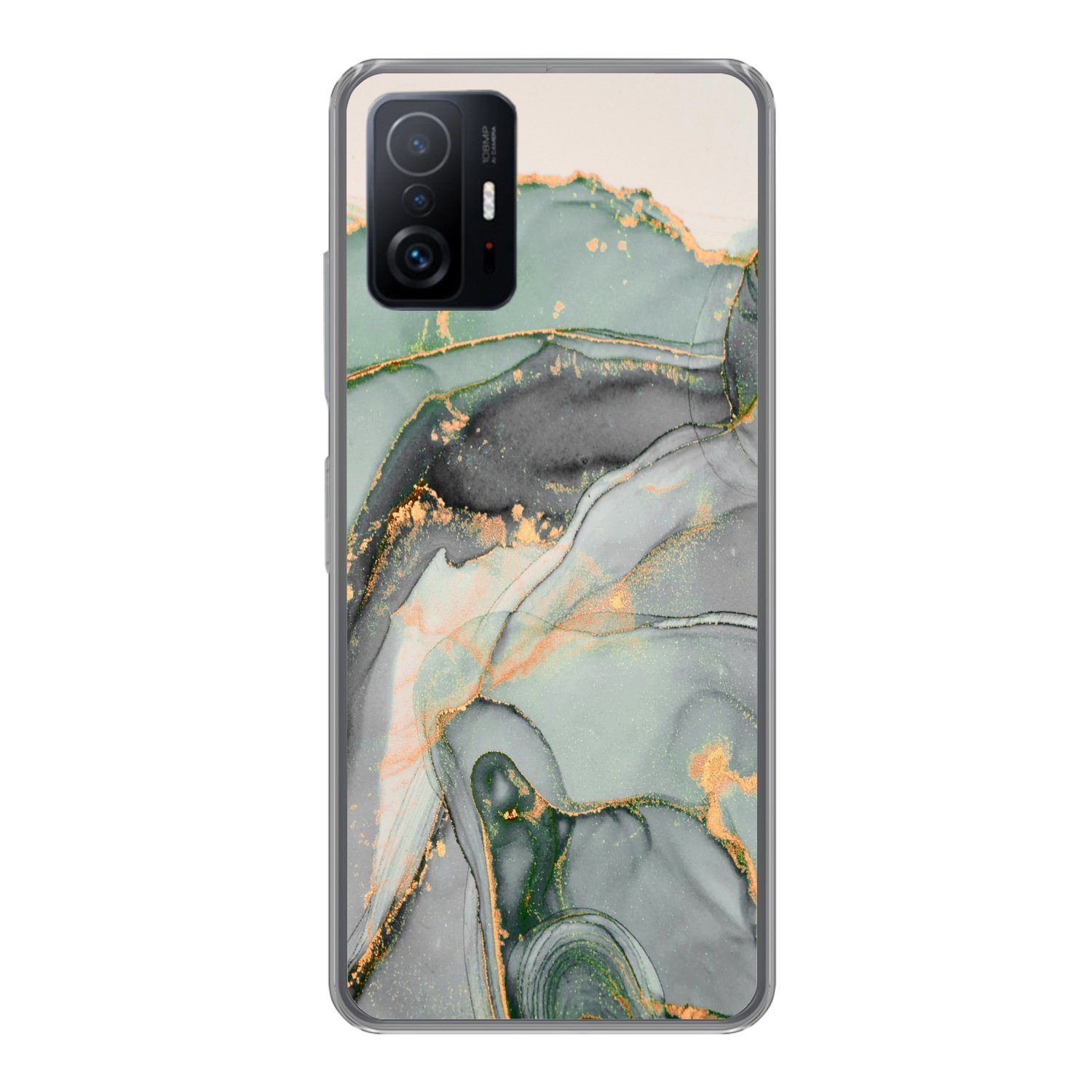 MuchoWow Handyhülle für Xiaomi 11T Pro Gold - Marmor - Grün - Luxus - Glitzer - Marmoropti, Phone Case, Silikon, Schutzhülle Dünn