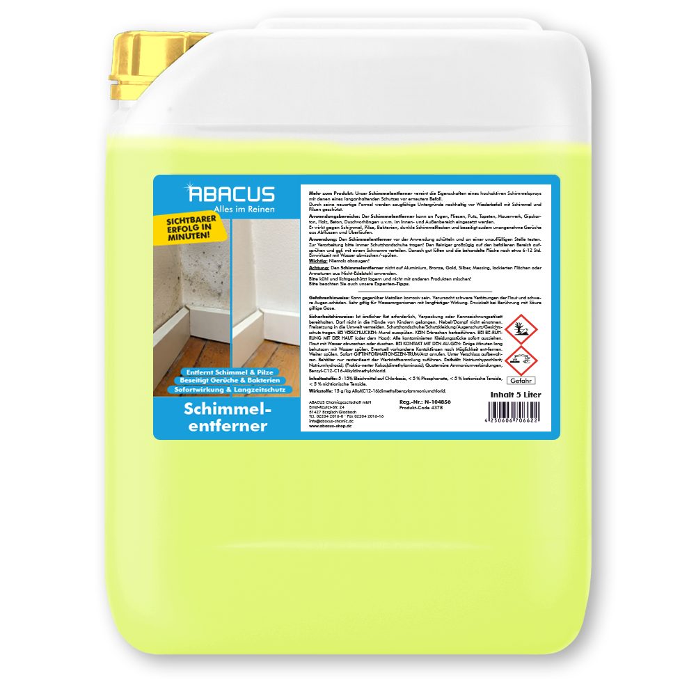 ABACUS Anti-Schimmel-Spray, Schimmelex für Wand und Bad, Anti-Schimmel Засіб для видалення цвілі (inkl. Experten Tipps, [- 1x 5L Засіб для видалення цвілі Sofortwirkung mit Langzeiteffekt)