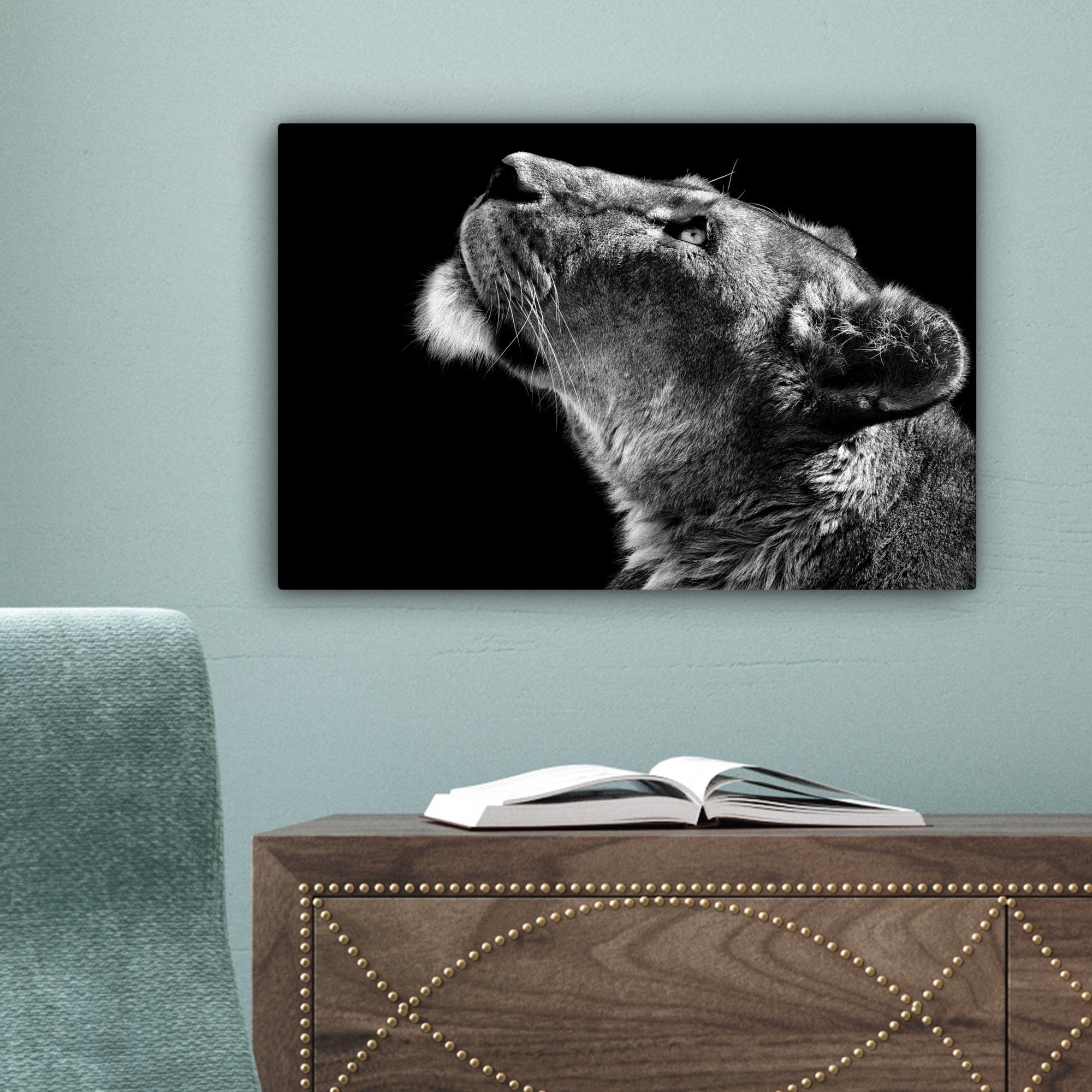 OneMillionCanvasses® Leinwandbild Löwe - Tiere - Schwarz und weiß, Fotodruck (1 St), Leinwand Bilder Klein, Wand Dekoration Aesthetic 30x20 cm – Bild 3 von 5