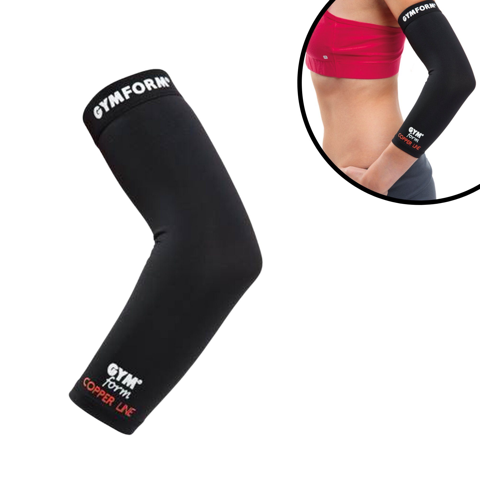 Gymform® Ellenbogenbandage Copper Line - Elbow Sleeve (Spar-Set 1er oder 2er Pack, 1-tlg., in 4 Größen - S, M, L, XL), Ellenbogenstütze - Kompressions Bandage aus Kupferfasern, atmungsaktiv