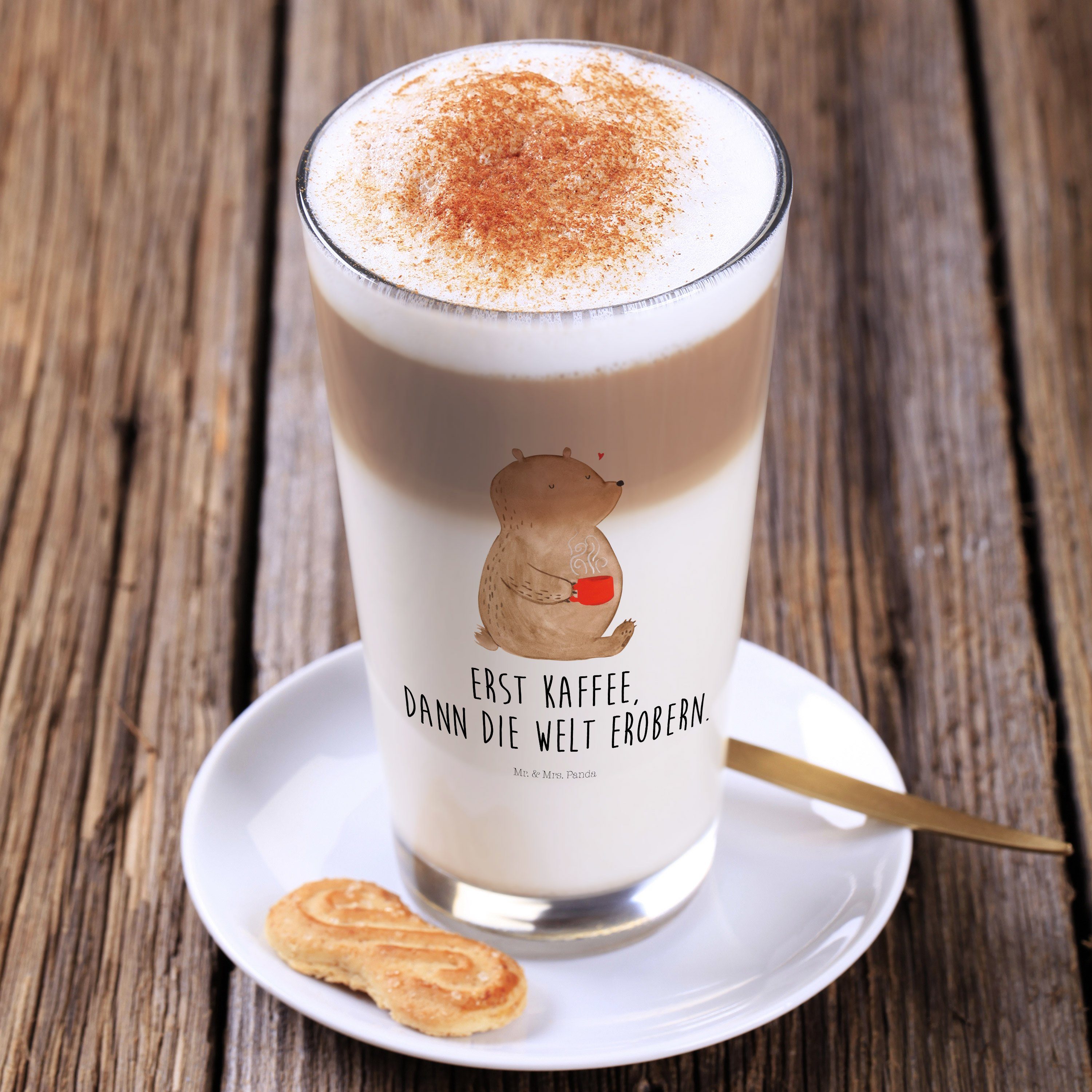 Mr. & - Kaffee Transparent Latte Premium - Bär Geschenk, Glas Mrs. Macchiat, Glas Tasse, Cappuccino Panda