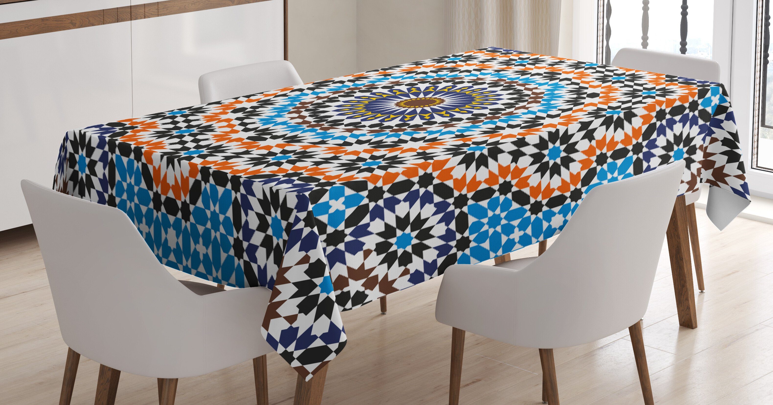 Abakuhaus Tischdecke Farbfest Waschbar Für den Außen Bereich geeignet Klare Farben, Marokkanisch Marokkanische Keramik-Fliese