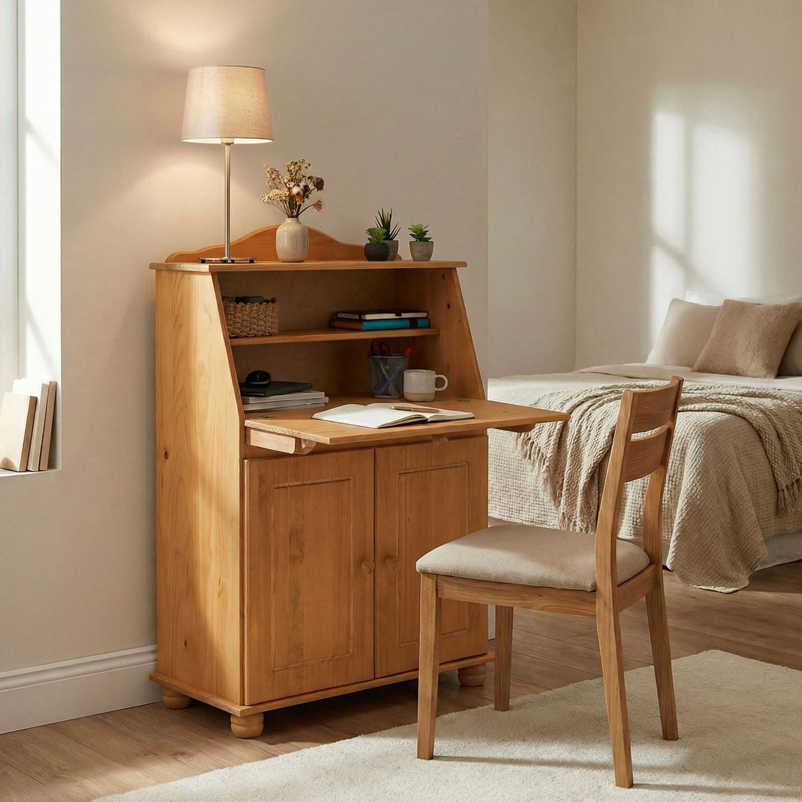 IDIMEX Sekretär DAVID, Schreibtisch im Landhausstil aus Massivholz mit Stauraum Gebeizt