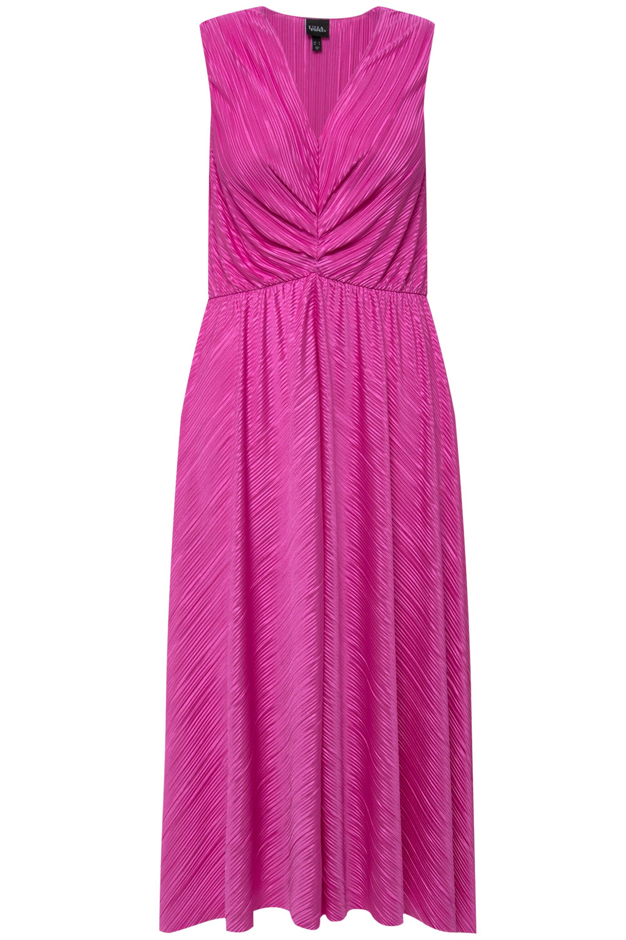 Ulla Popken Maxikleid Plissee-Maxikleid drapiert V-Ausschnitt ärmellos günstig online kaufen